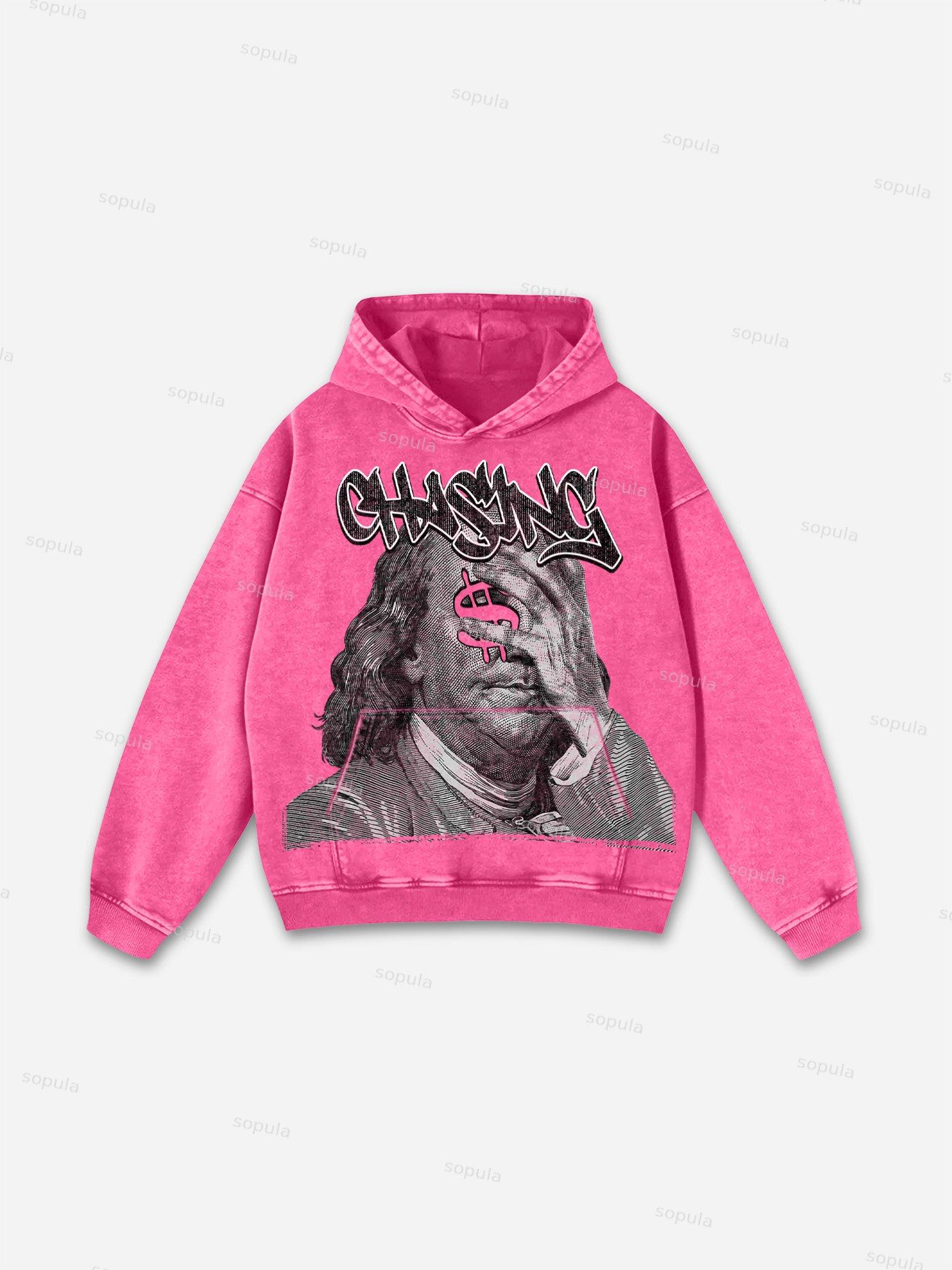 Sopula Vintage Chase Money Graphic Washed Pocket Hoodie Product Image