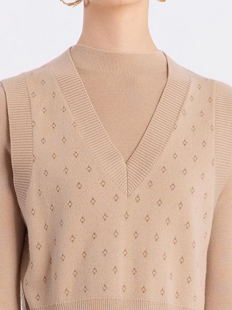 Jacquard Vest And Knit Dress Two-Piece Set Product Image