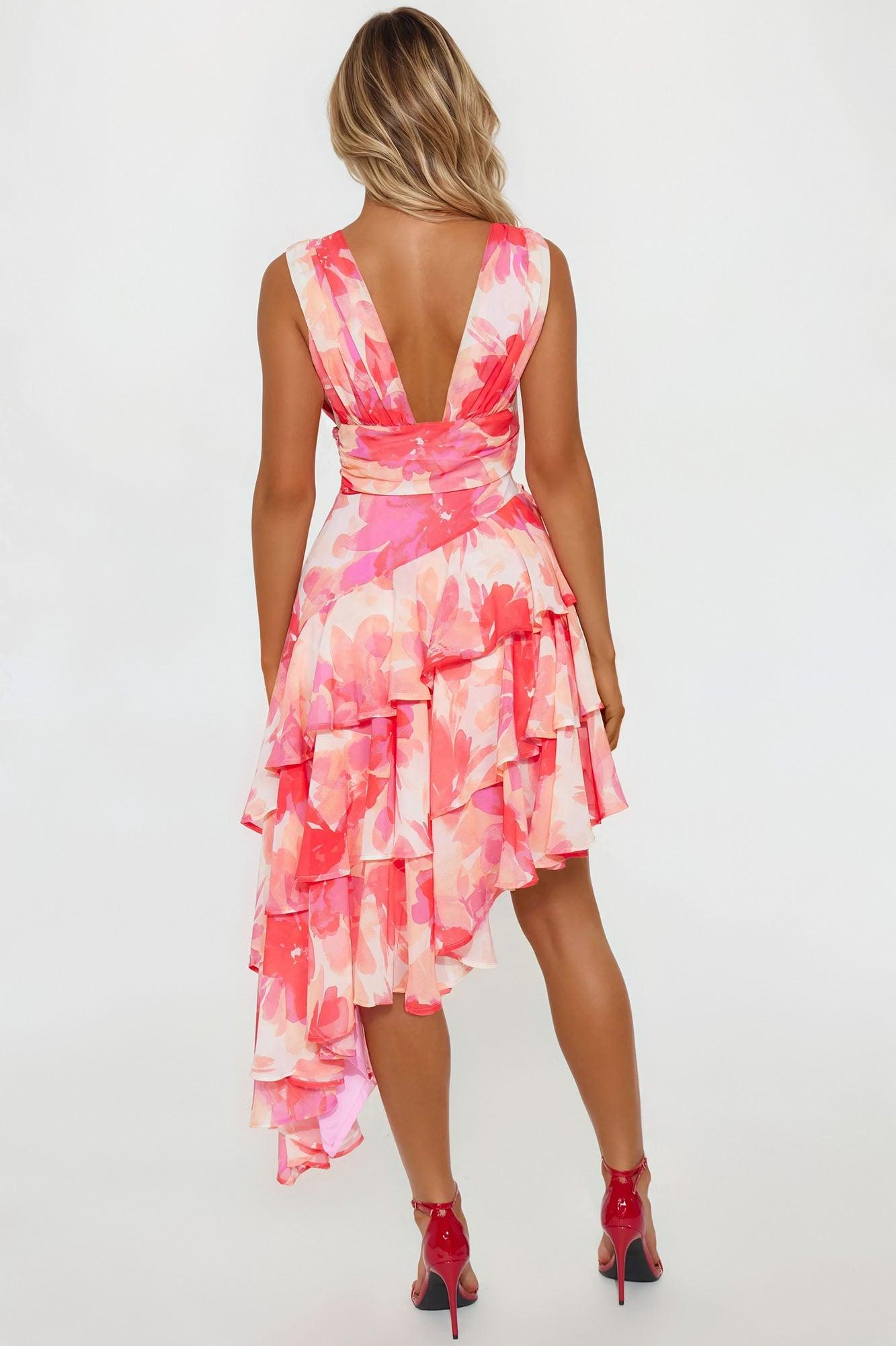 Bethany Chiffon Floral Midi Dress - Pink/combo Female Product Image