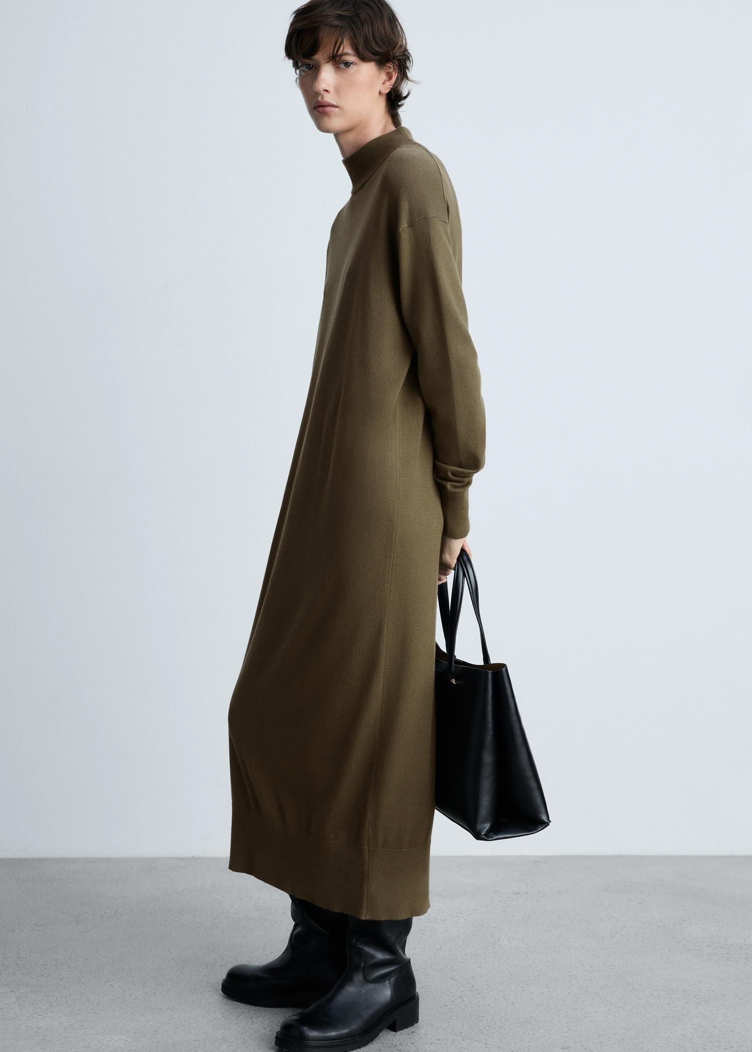 Perkins-neck knitted dress - Women | MANGO USA Product Image