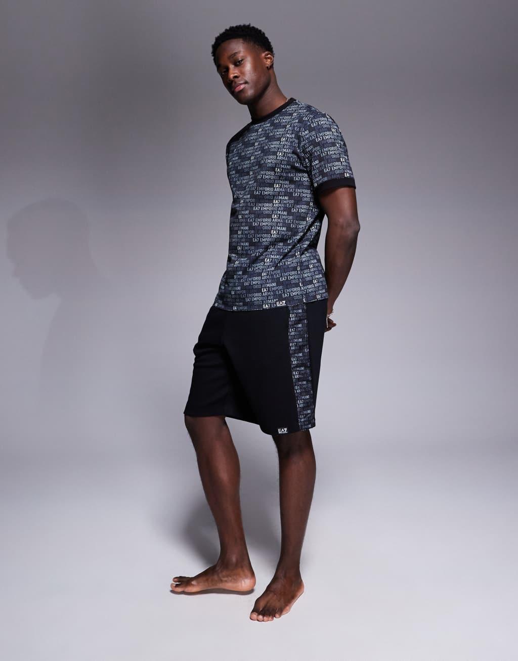 Armani EA7 sweatpants shorts with logo tape detail in black - part of a set Product Image