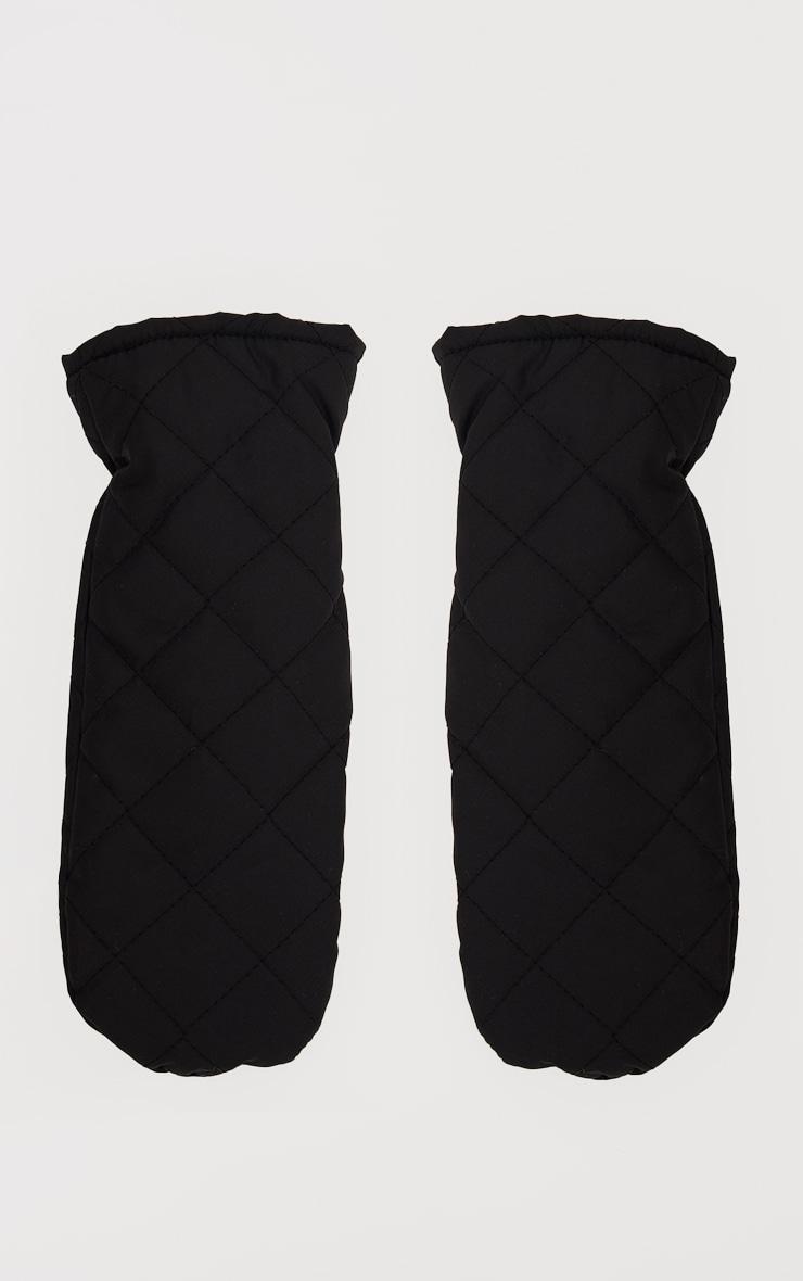  Black Nylon Chevron Quilt Faux Fur Lined Mittens Product Image