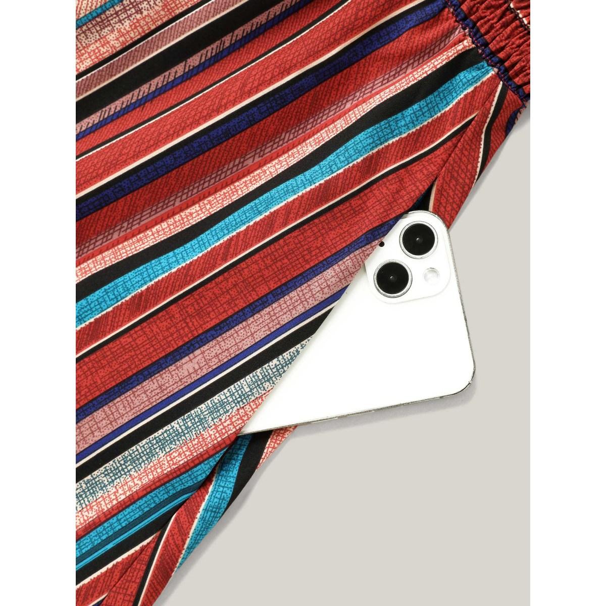 Plus Size Striped Shirred V-Neck Half Sleeve Midi Dress Scarlet Women Resort Shirred V-neck Short sleeve Curvy BloomChic 26/4X Product Image