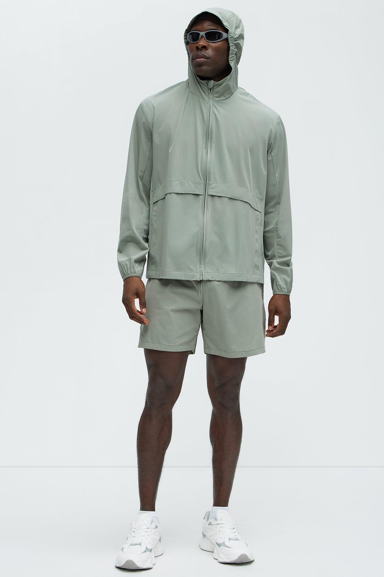 Lightweight Stretch Hooded Running Windbreaker Jacket - Sage Product Image