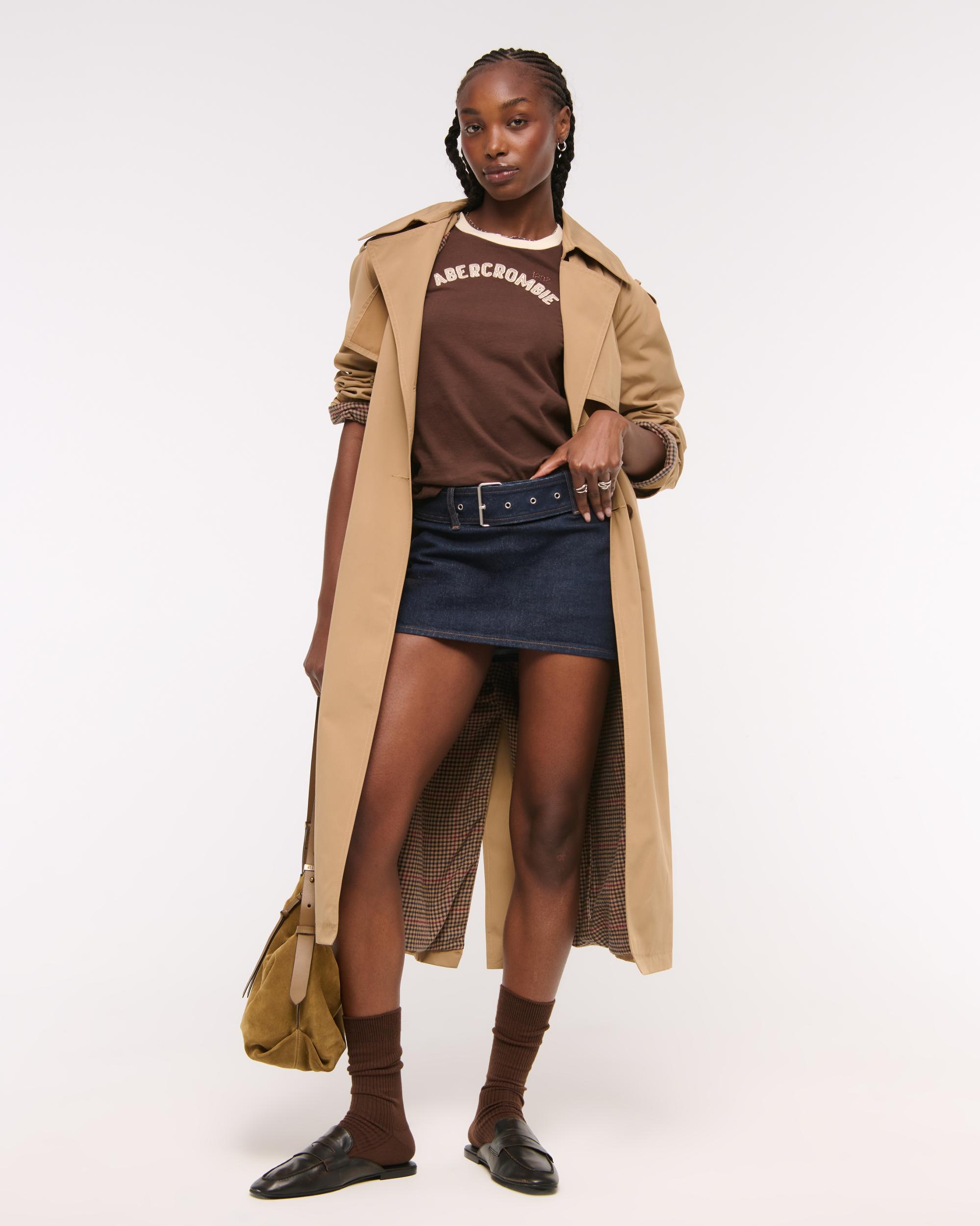 Mid Rise Belted Denim Mini Skort Product Image