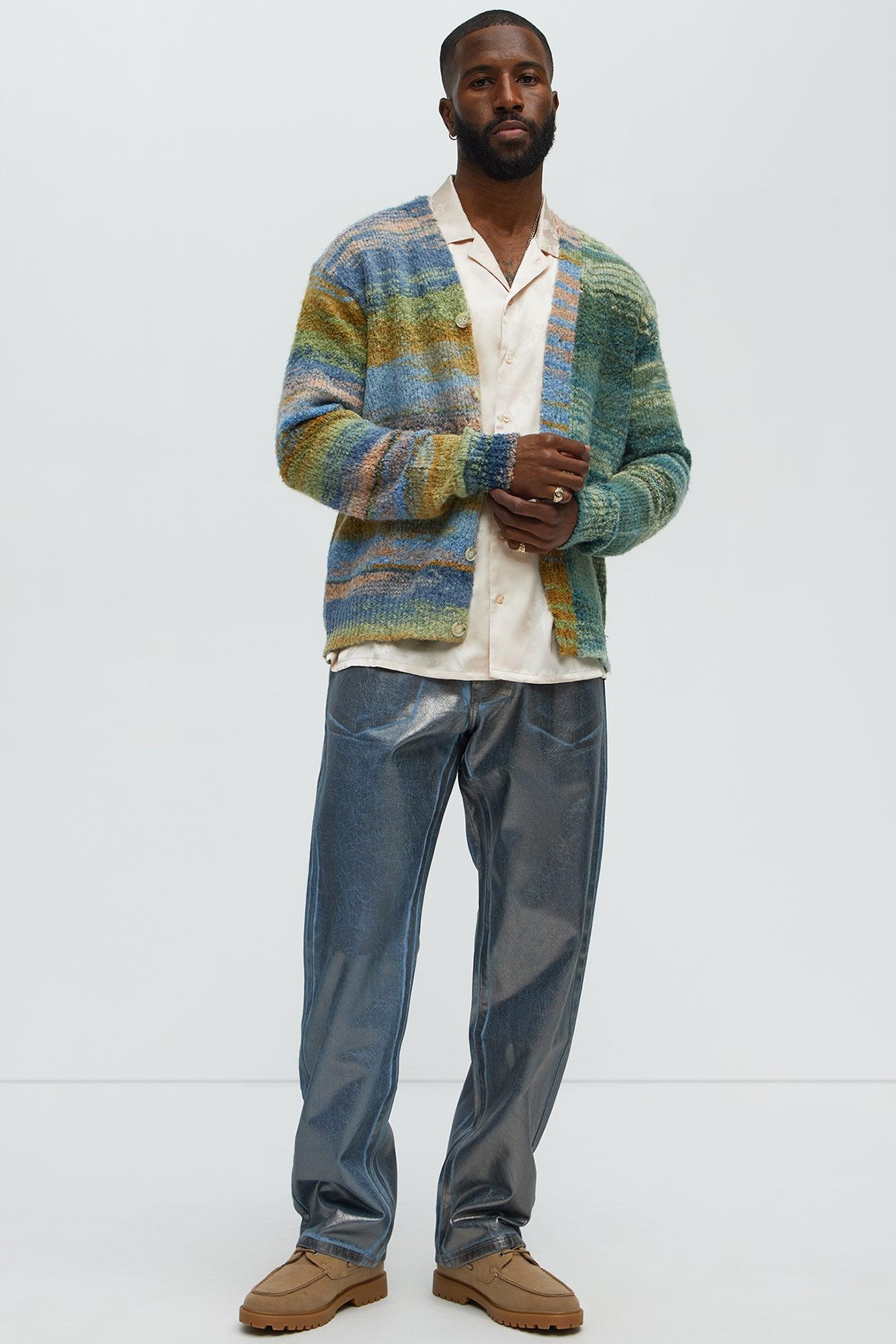 Satin Butterflies Short Sleeve Button Up Shirt - Ivory Male Product Image