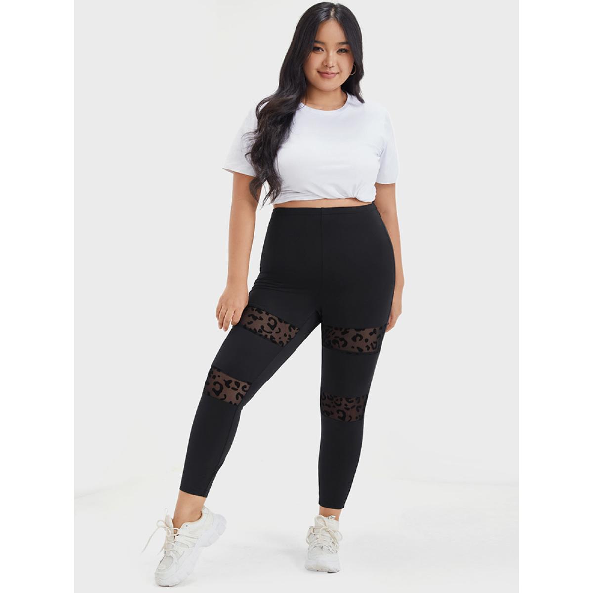 Plus Size Solid Leopard Patchwork Skinny Leggings Women Black Elegant High stretch Skinny High Rise Dailywear Leggings BloomChic 10/M Product Image