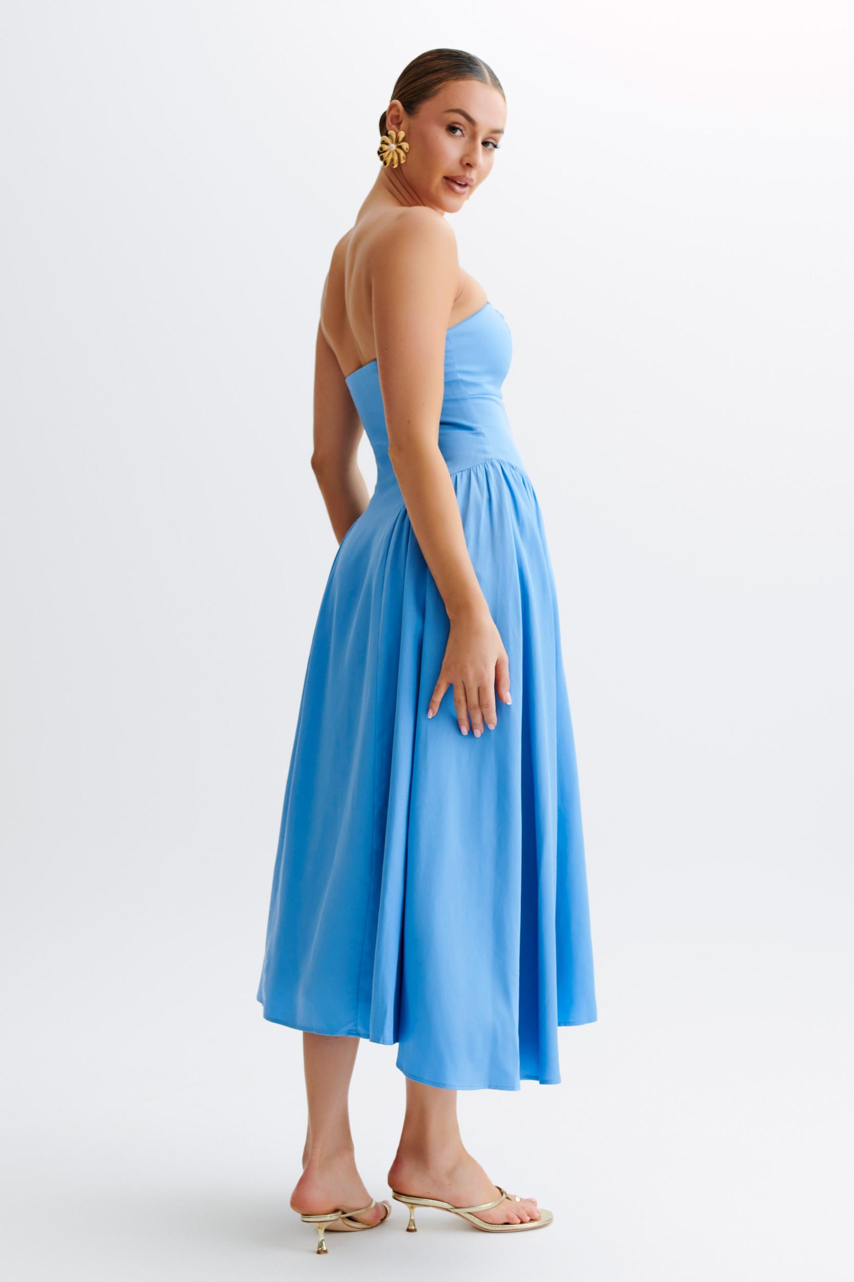 Carmele Cotton Gathered Midi Dress - Iris Blue Product Image
