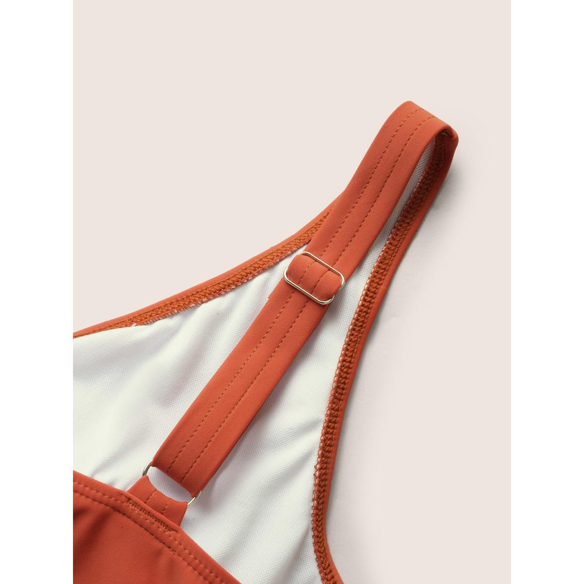Plus Size V Neck Solid Tie knot Gathered Swim Top Women's Swimwear OrangeRed Beach Tie knot High stretch Bodycon V-neck Curve Swim Tops BloomChic 12/L Product Image