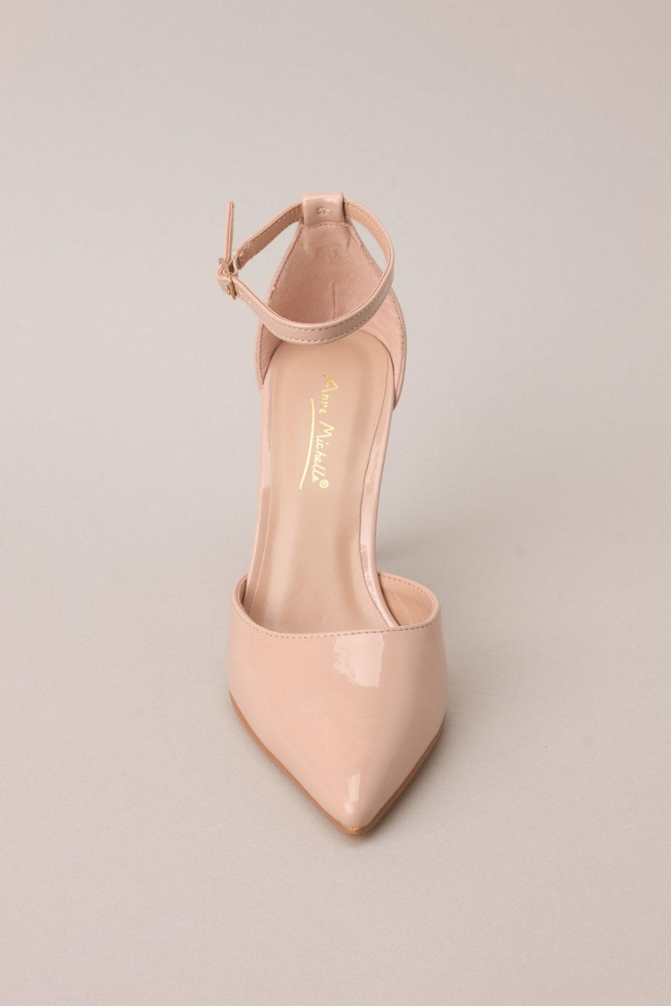 On Point Beige Pointed-Toe Patent Ankle Strap Pumps Product Image