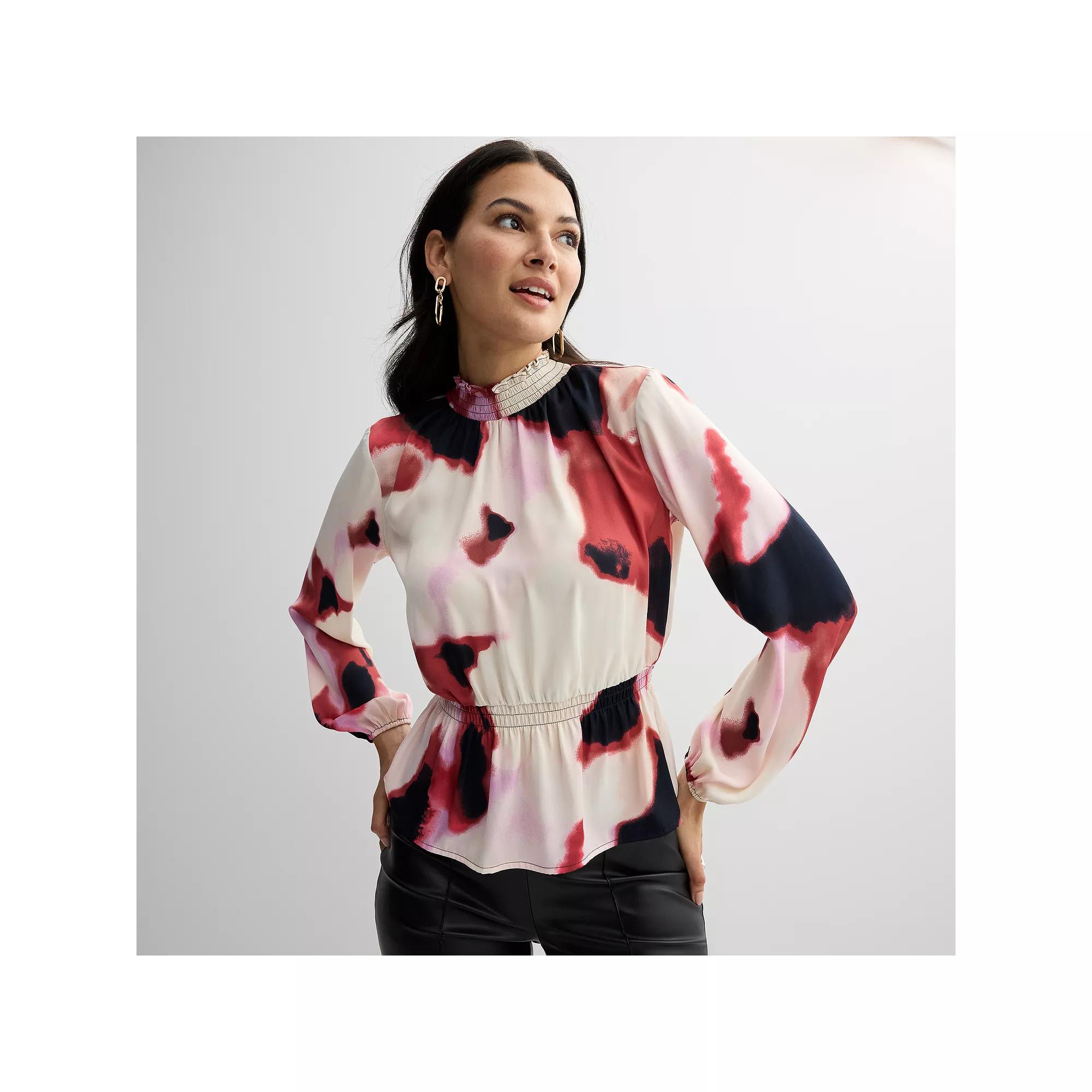 Women's Nine West Smocked Blouse, Size: Medium, Pink Krystal Wave Product Image