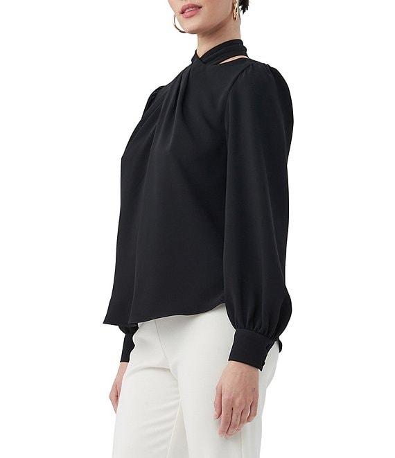 Trina Turk Kanai Cross Halter Neck Cutout Long Sleeve Blouse Product Image