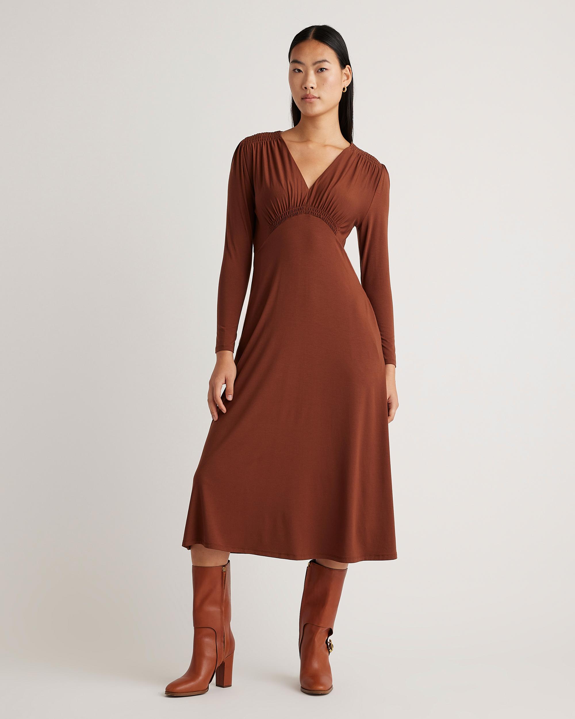 Quince | Women's Tencel Jersey V-Neck Long Sleeve Midi Dress Product Image