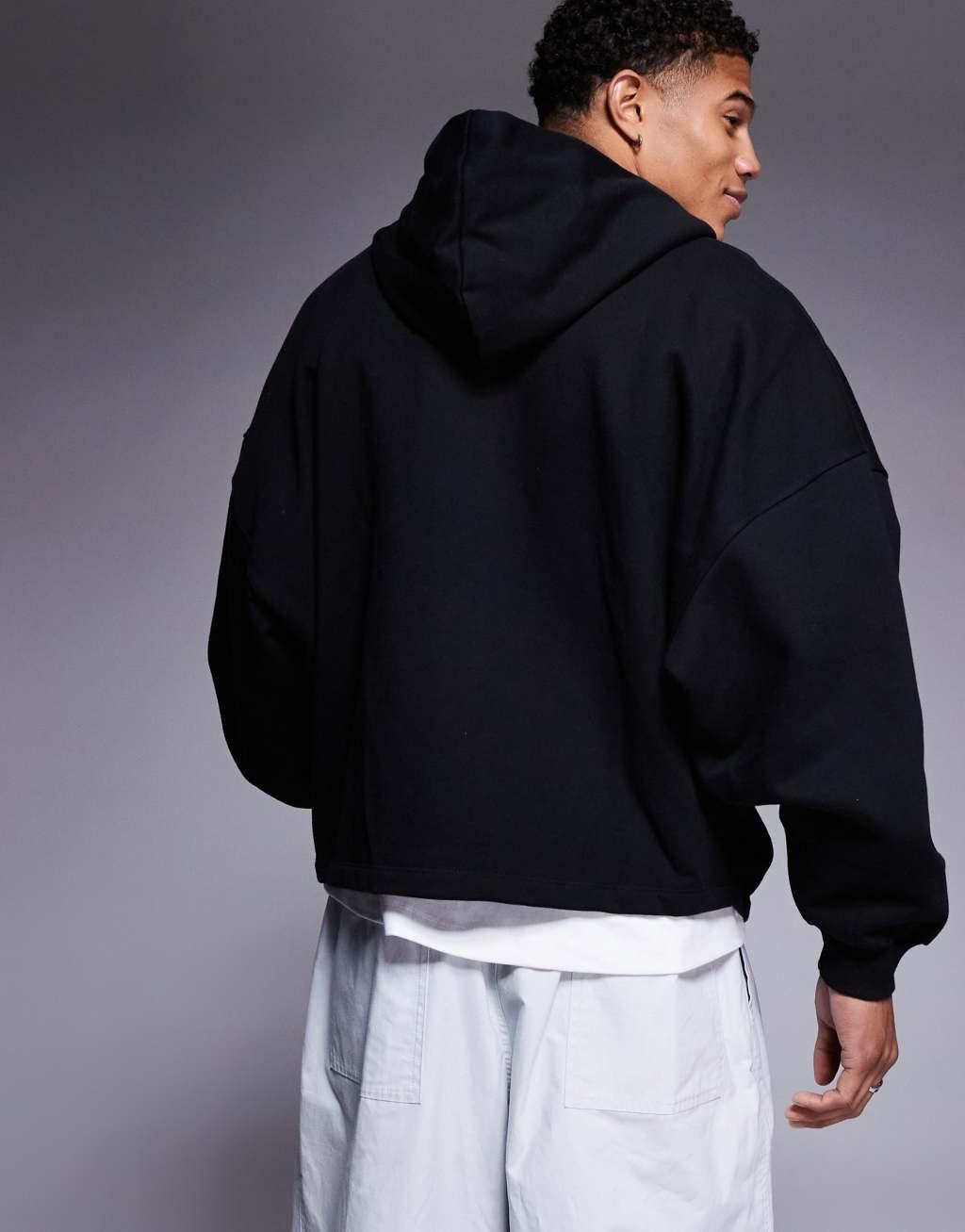ASOS DESIGN premium heavyweight oversized zip up hoodie 400gsm with fixed hem in black Product Image