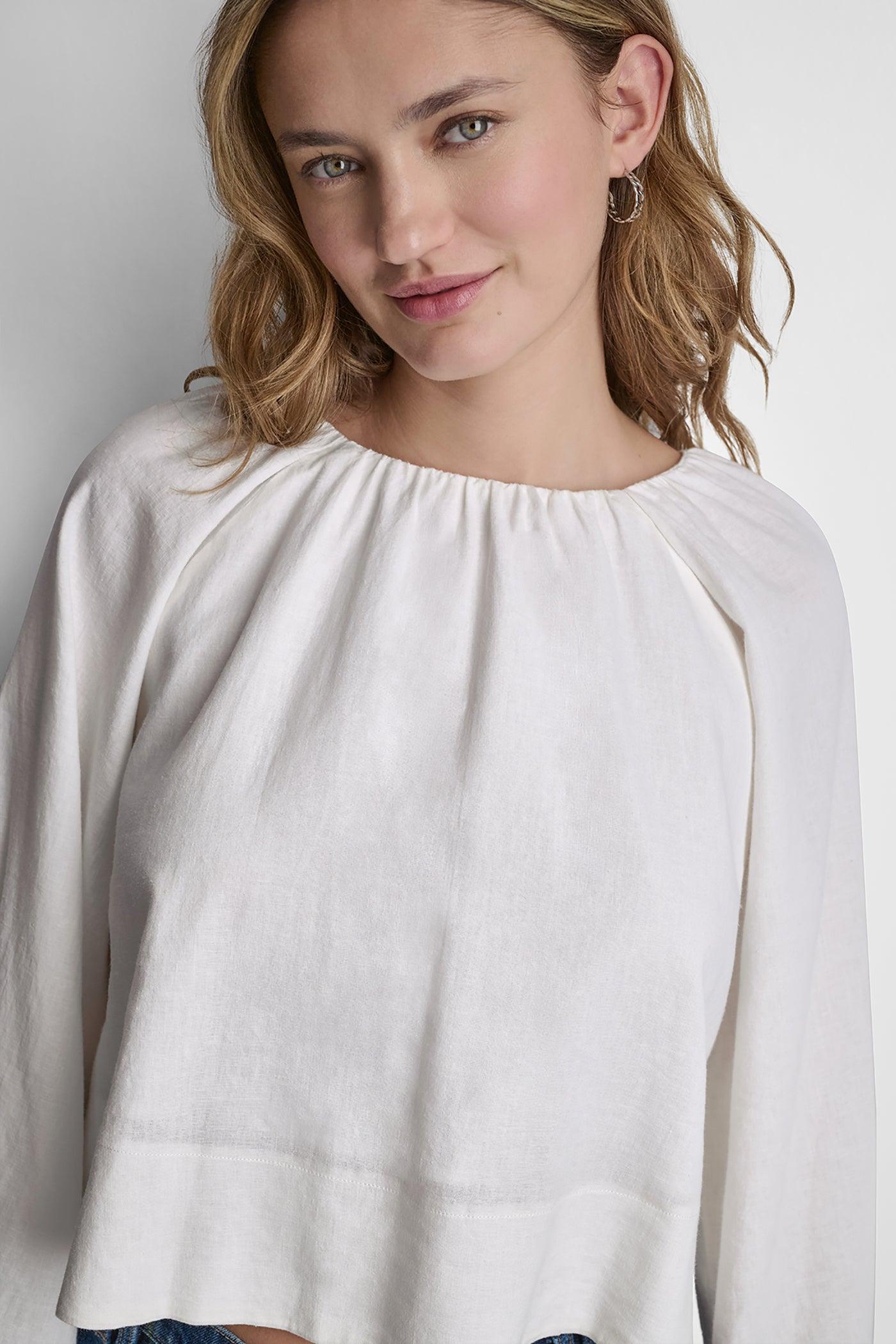 LINEN-BLEND RAGLAN SLEEVE BLOUSE Product Image