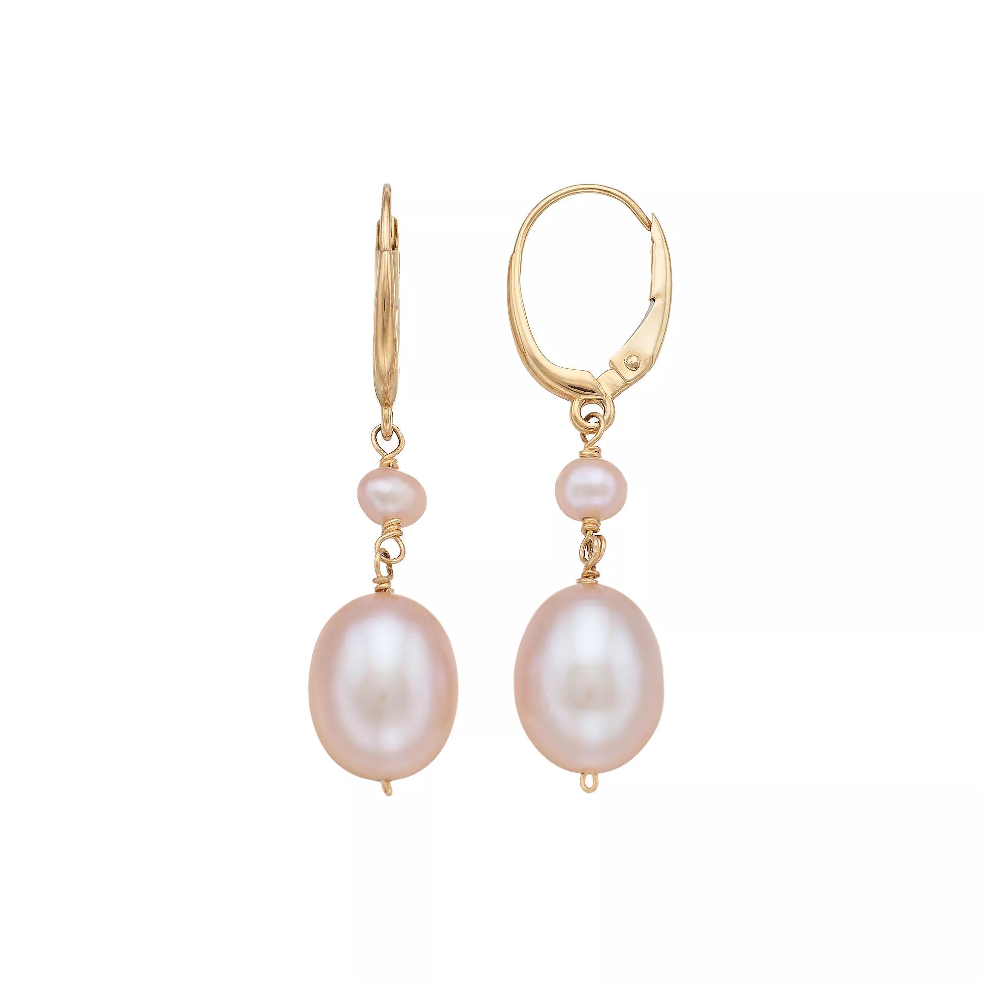 Jewelmak 14k Gold Cultured Freshwater Pearl Leverback Drop Earrings, Women's Product Image