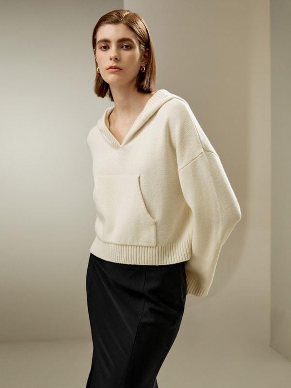 LILYSILK Hooded Cashmere Sweater - for Women - Green Wool Cashmere - Timeless Loose Fit Sweater S Product Image