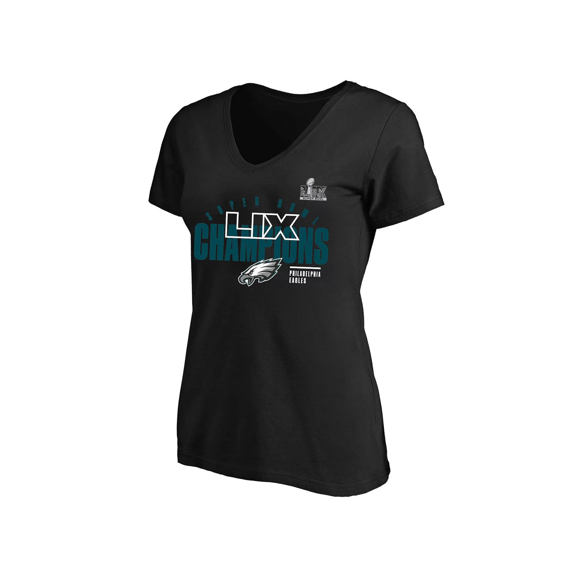 Women's Fanatics  Black Philadelphia Eagles Super Bowl LIX Champions Plus Size Iconic Victory V-Neck T-Shirt, Size: 1XL Product Image