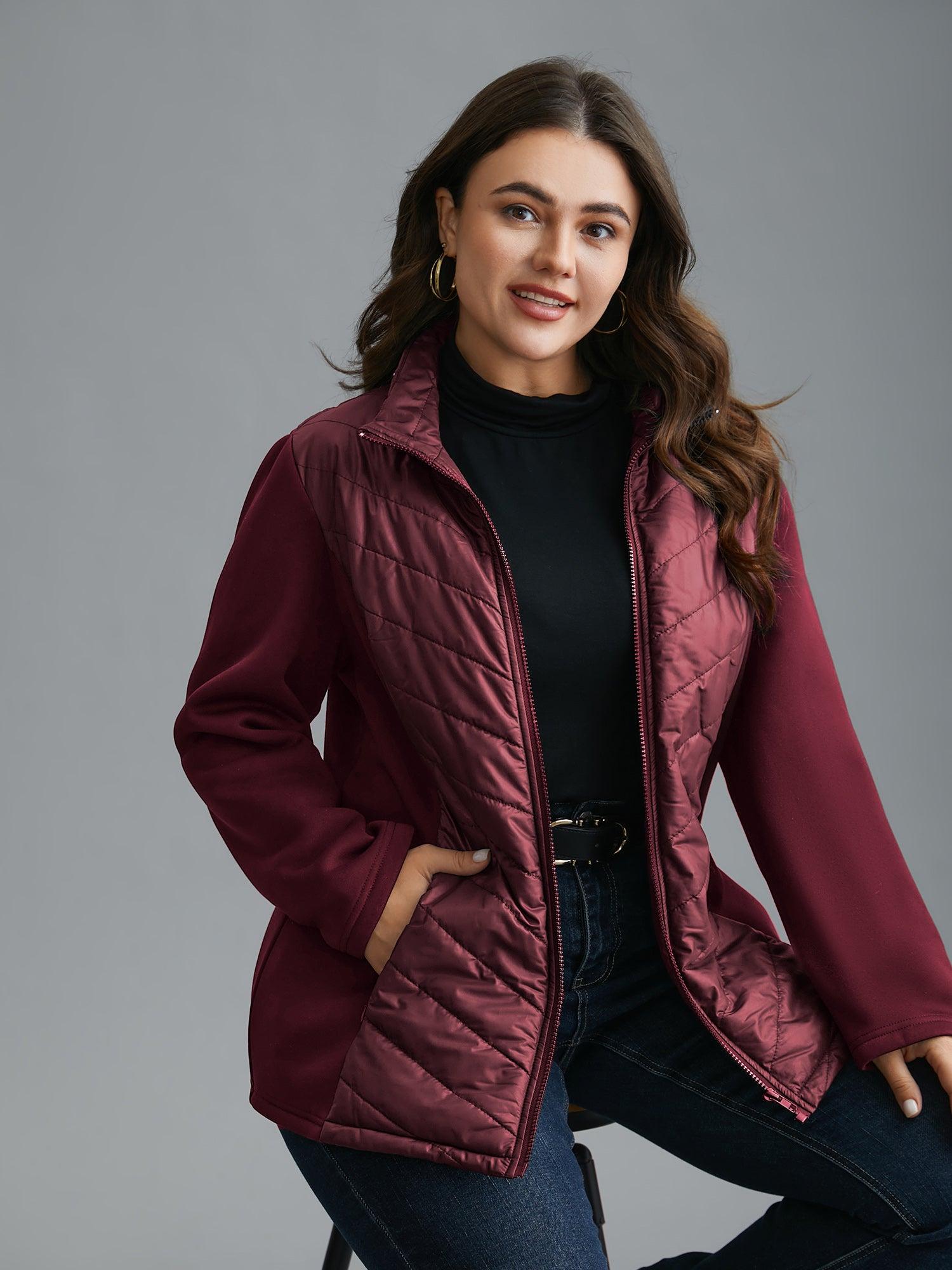 Funnel Neck Contrasting Design Zipper Coat Female Product Image