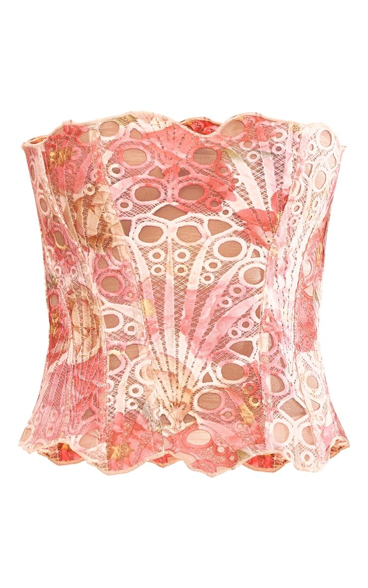 Pink Textured Sheer Floral Lace Corset Product Image