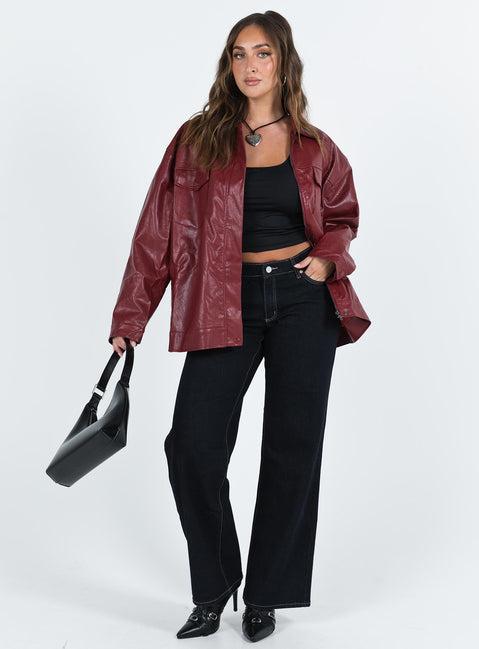 Callie Faux Leather Jacket Burgundy Product Image