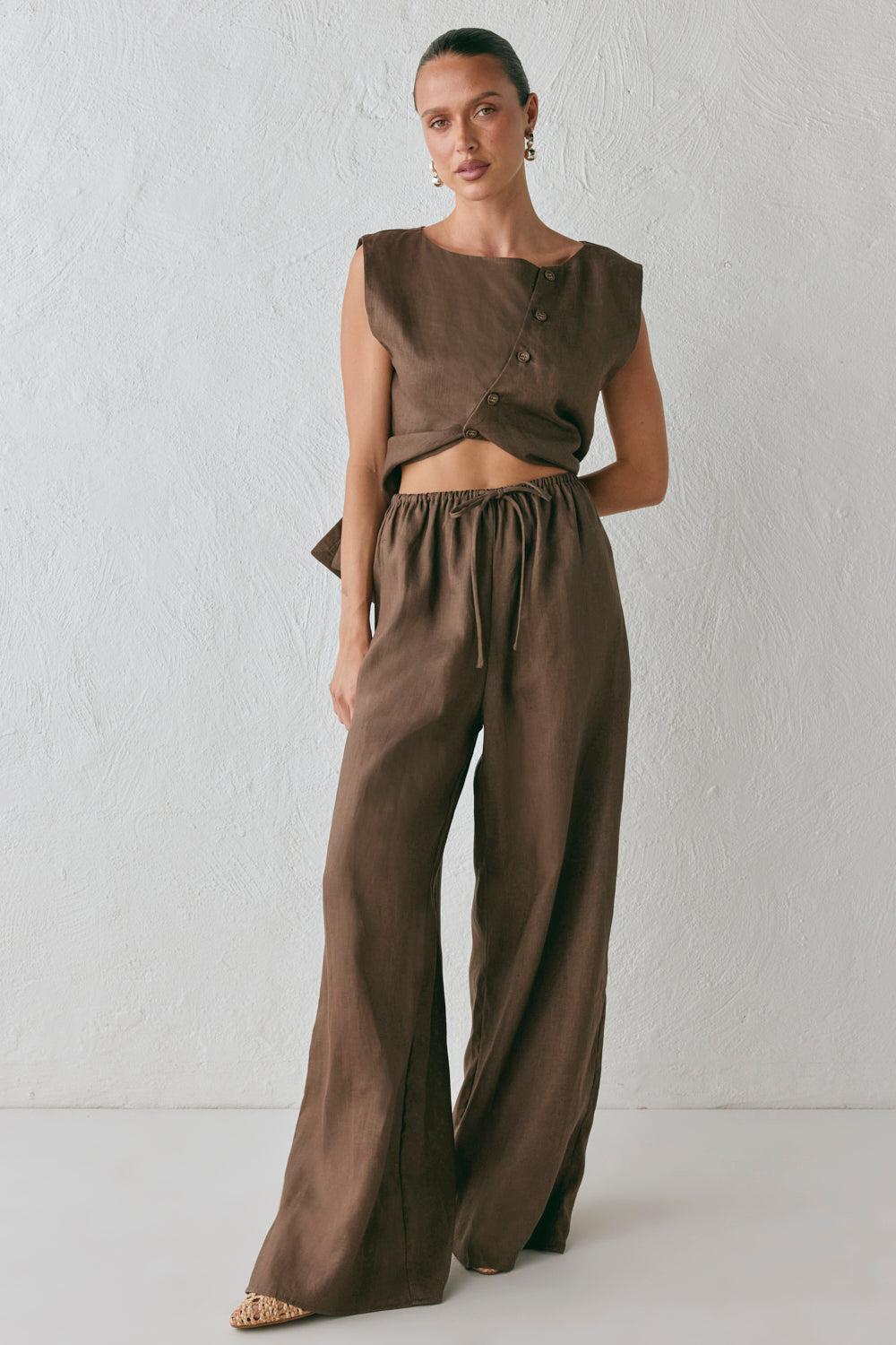Raya Linen Pants Chocolate Product Image