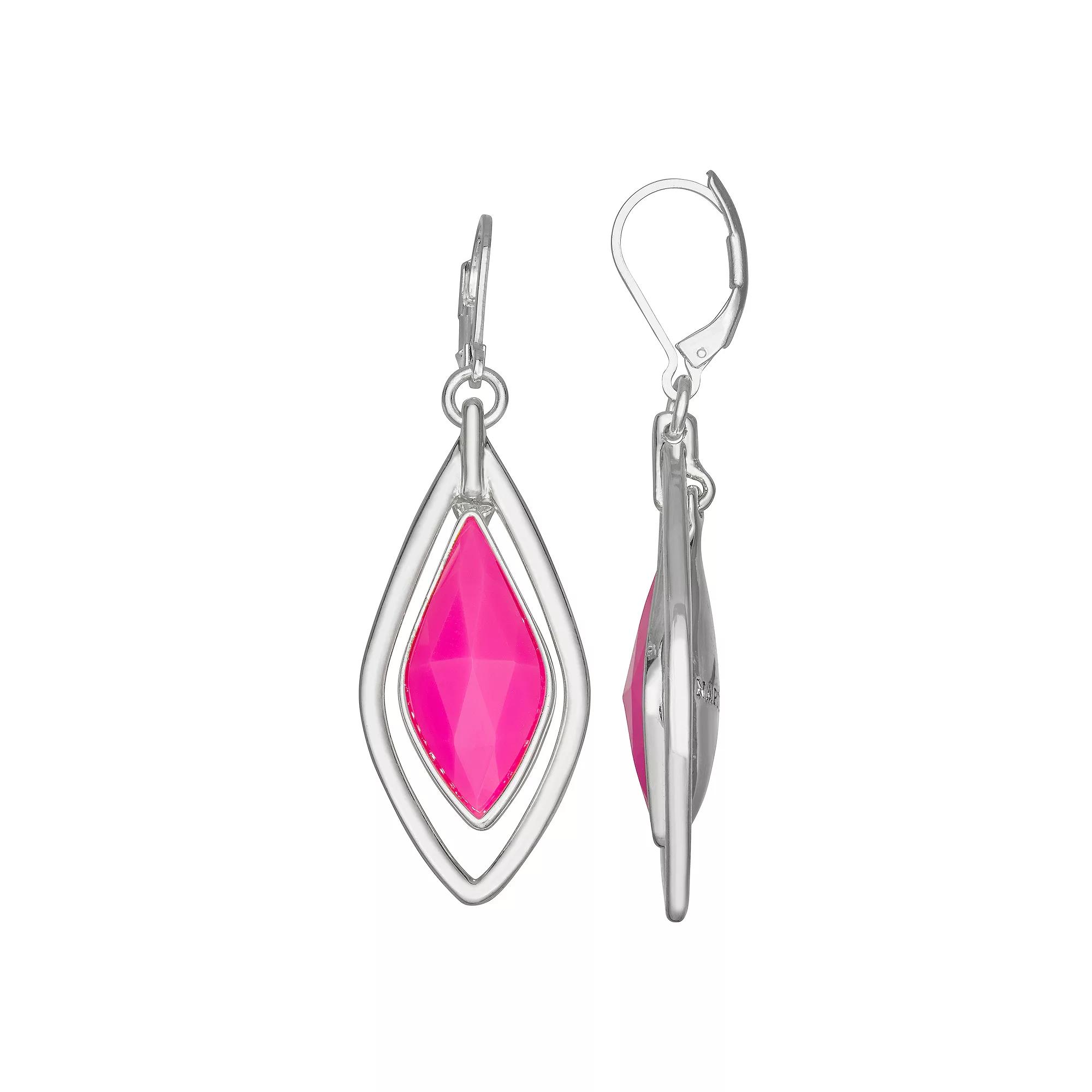 Napier Silver Tone Pink Stone Orbital Leverback Earrings, Women's Product Image