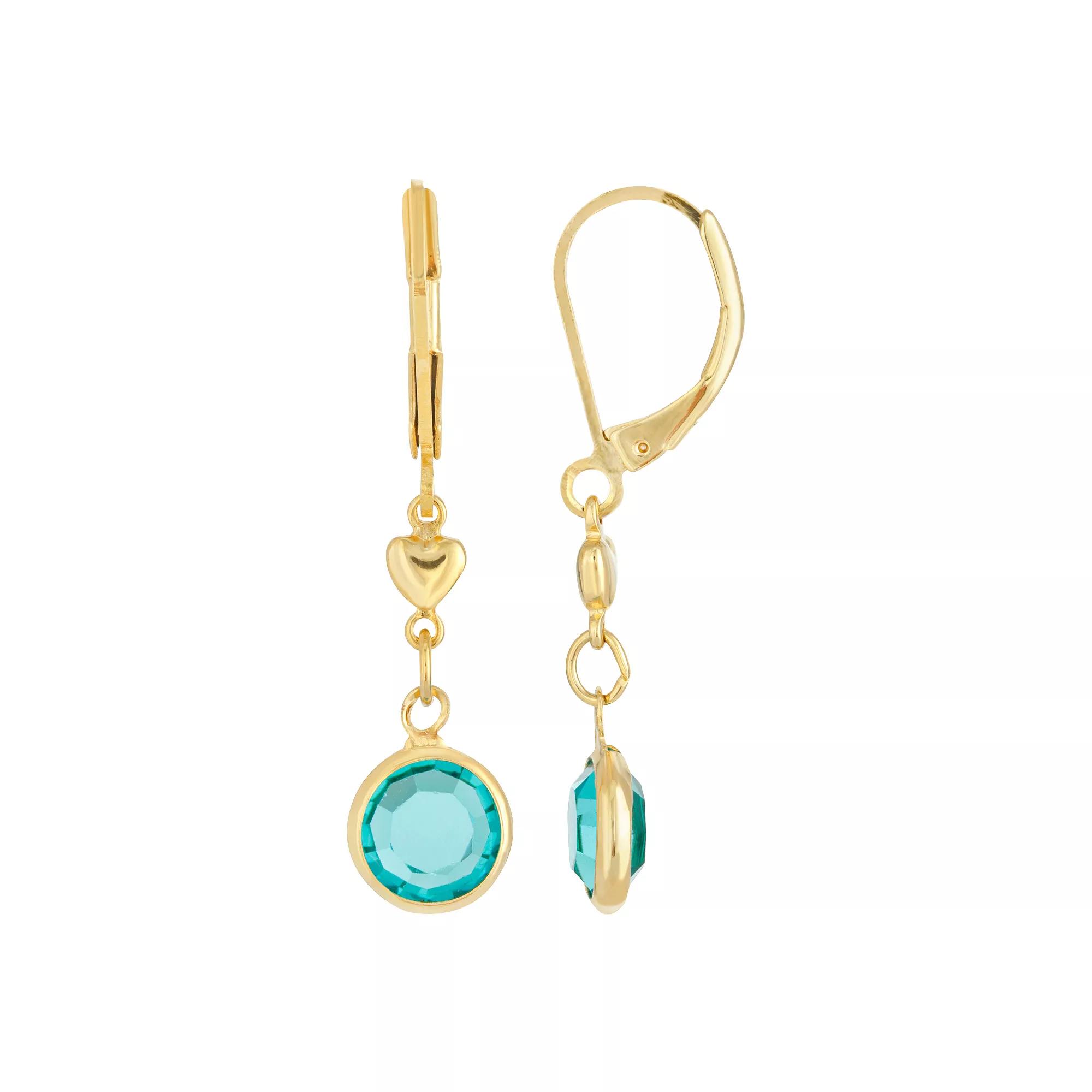 1928 Gold Tone Heart & Simulated Crystal Drop Earrings, Womens, Green Product Image