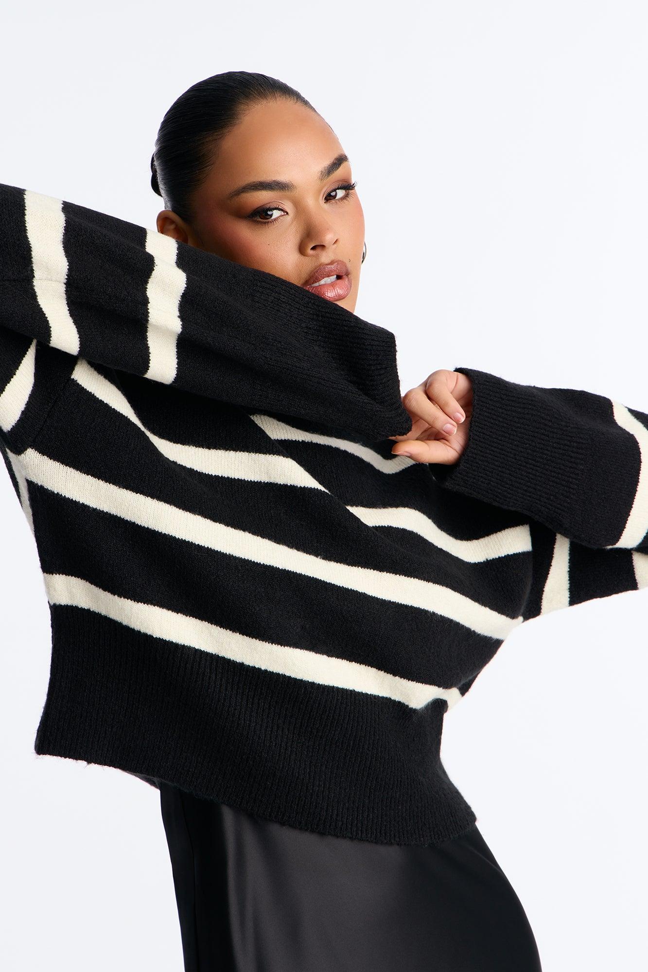 Close Call Satin Sweater Maxi Dress Set - Black/White Female Product Image