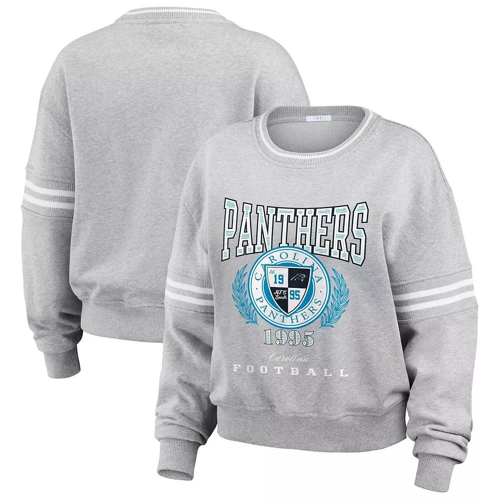 Women's WEAR by Erin Andrews Heather Gray Carolina Panthers Cropped Pullover Sweatshirt,  Product Image