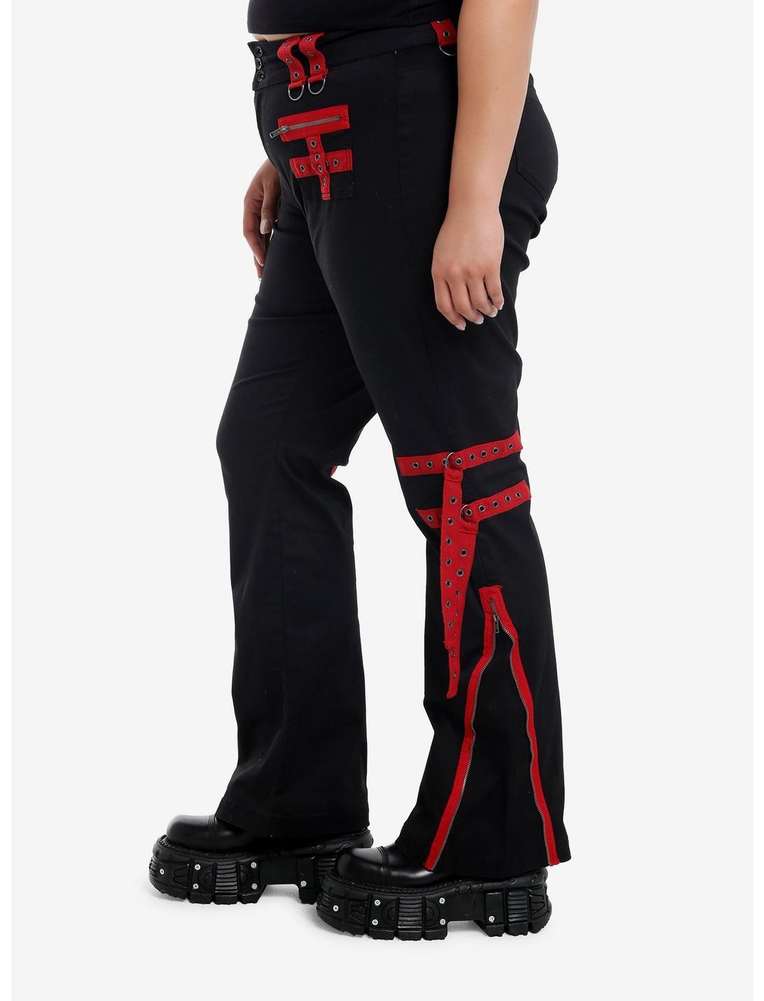 Black & Red Grommet Tape Zipper Pants Plus Size Product Image