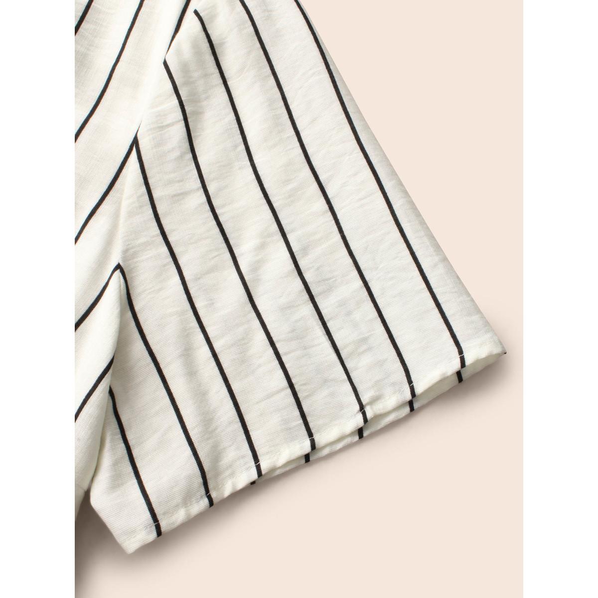 Plus Size Striped V Neck Pocket Midi Dress Ivory Women Casual Non V-neck Short sleeve Curvy BloomChic 14-16/1X Product Image