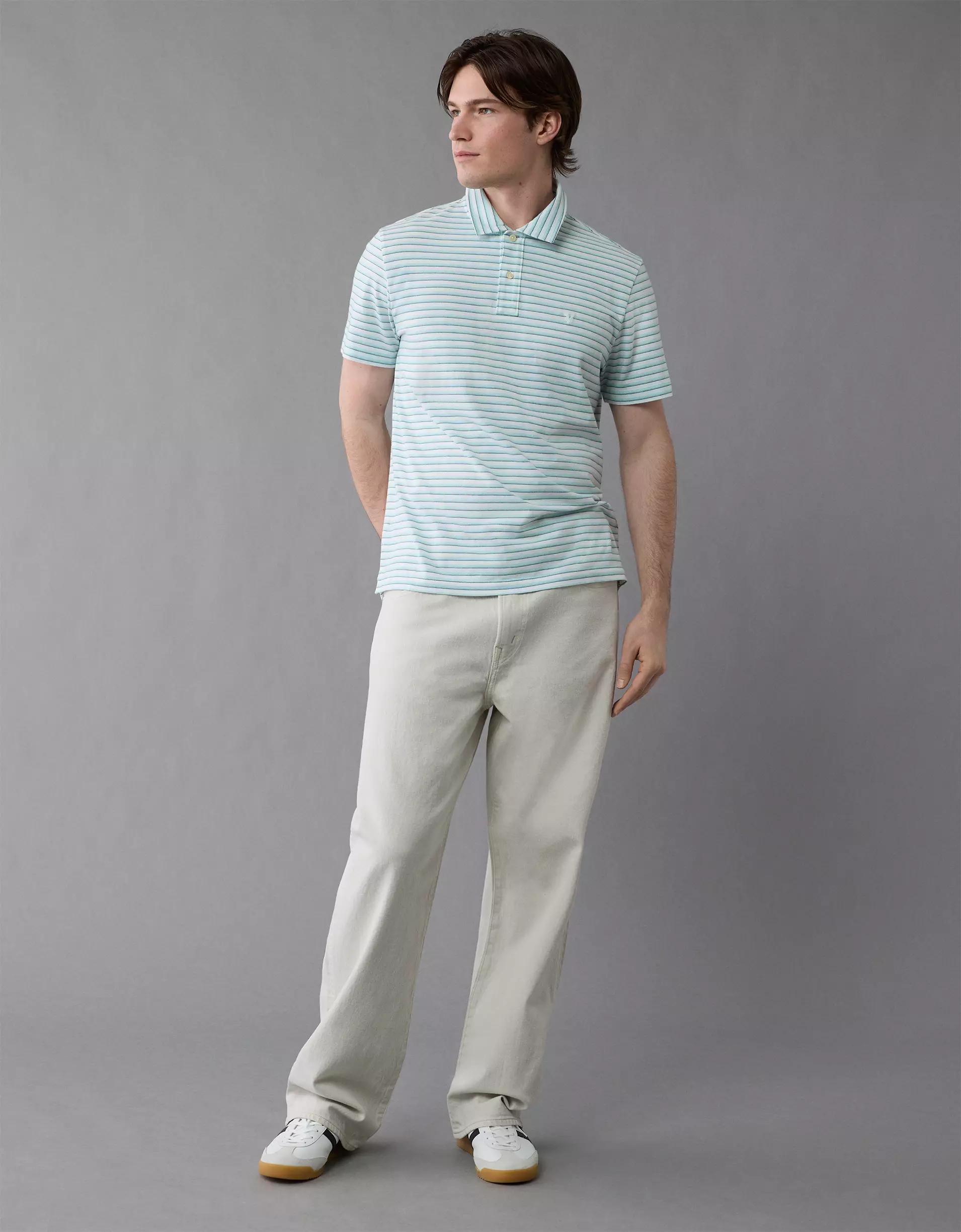 AE 24/7 Club Logo Striped Polo Shirt Product Image