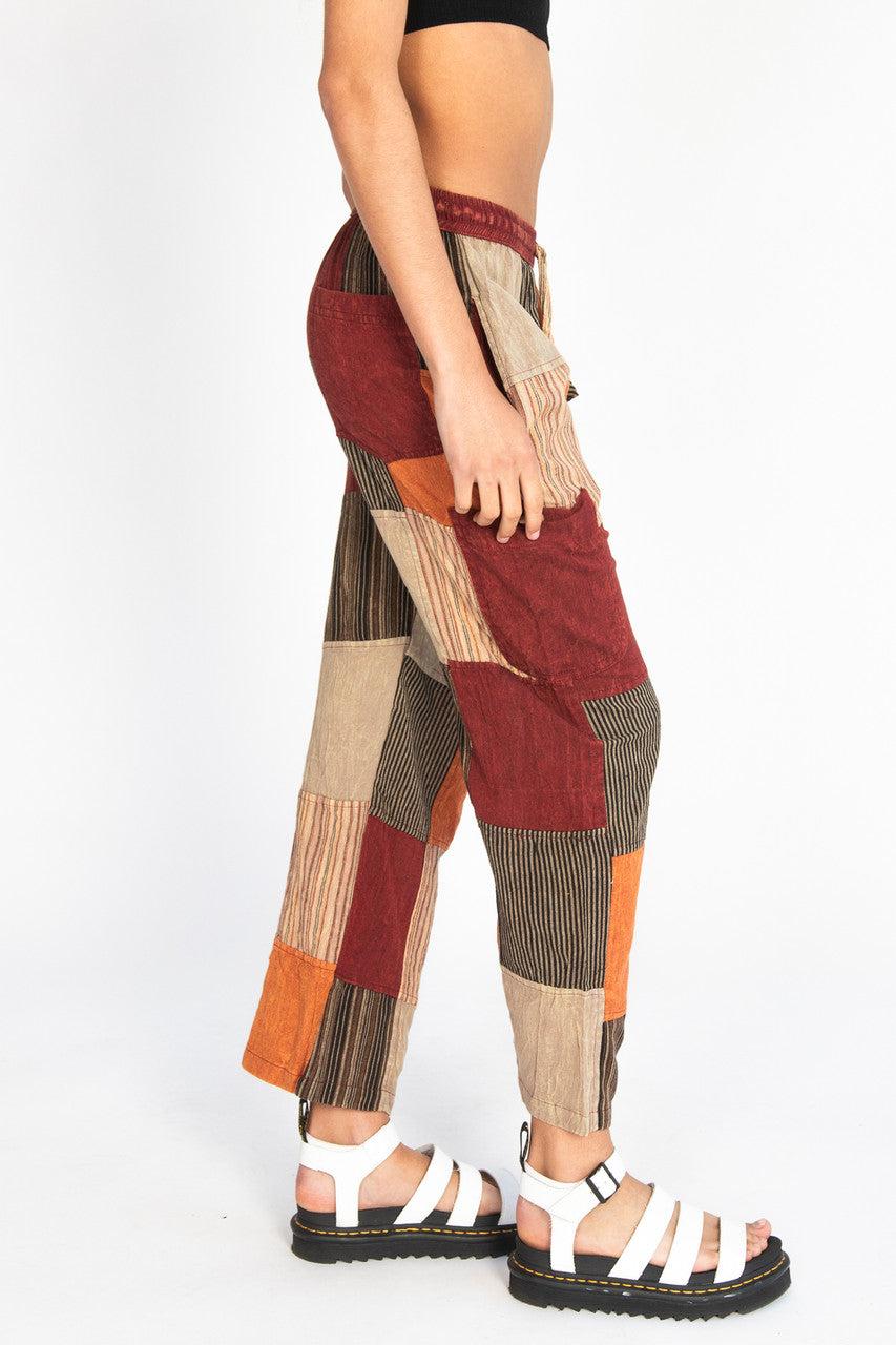 Rust Striped Patchwork Pants Product Image