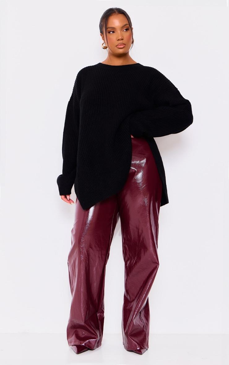 Plus Black Round Neck Side Split Sweater Product Image