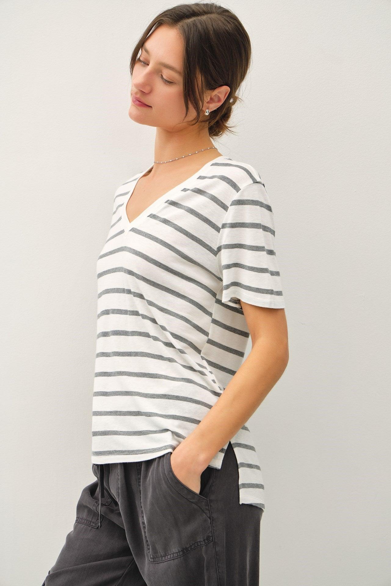 UB ESSENTIALS: EASY STRIPES COTTON-LINEN TEE Product Image