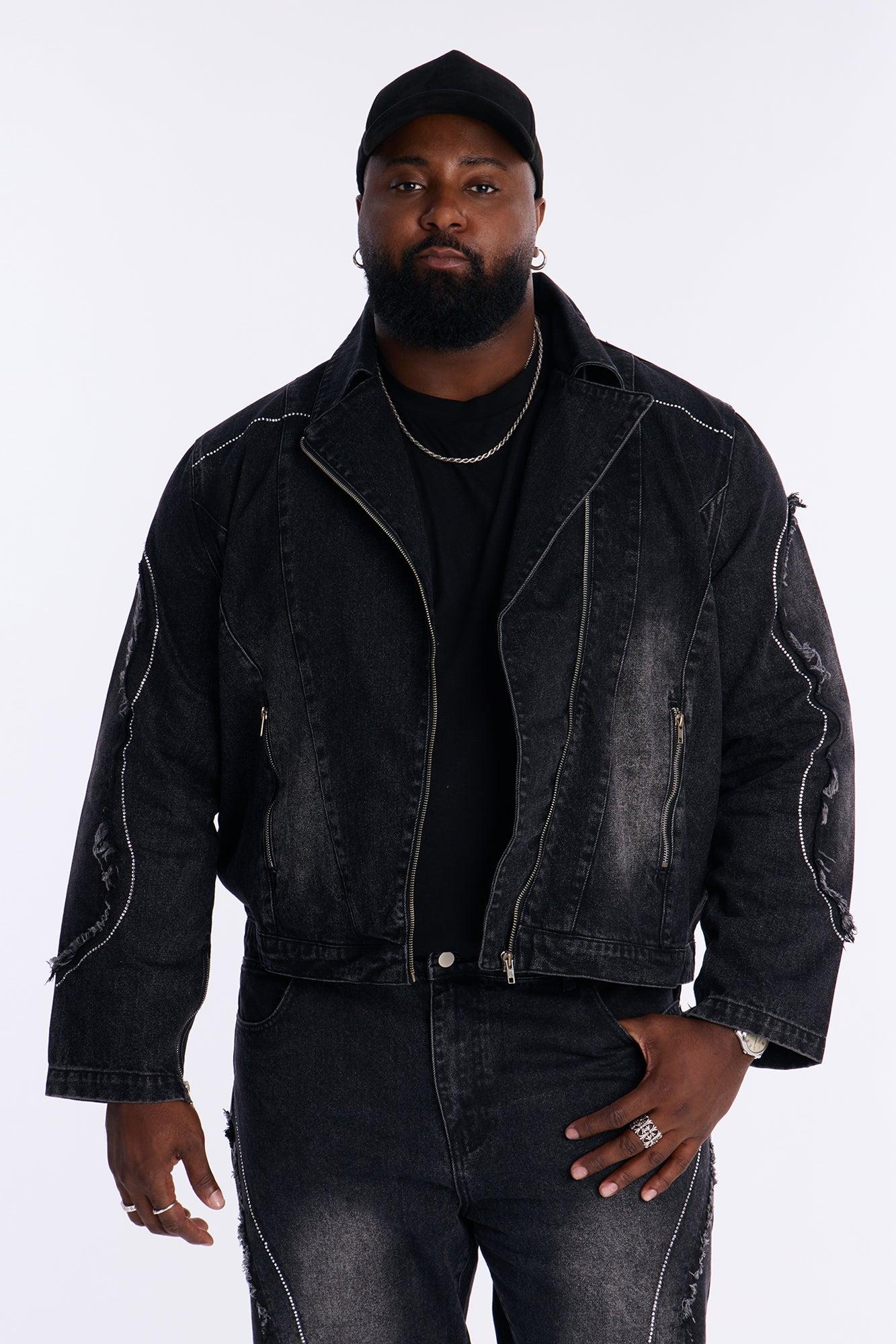 Moto Been Down Jeweled Denim Jacket - Black Wash Product Image