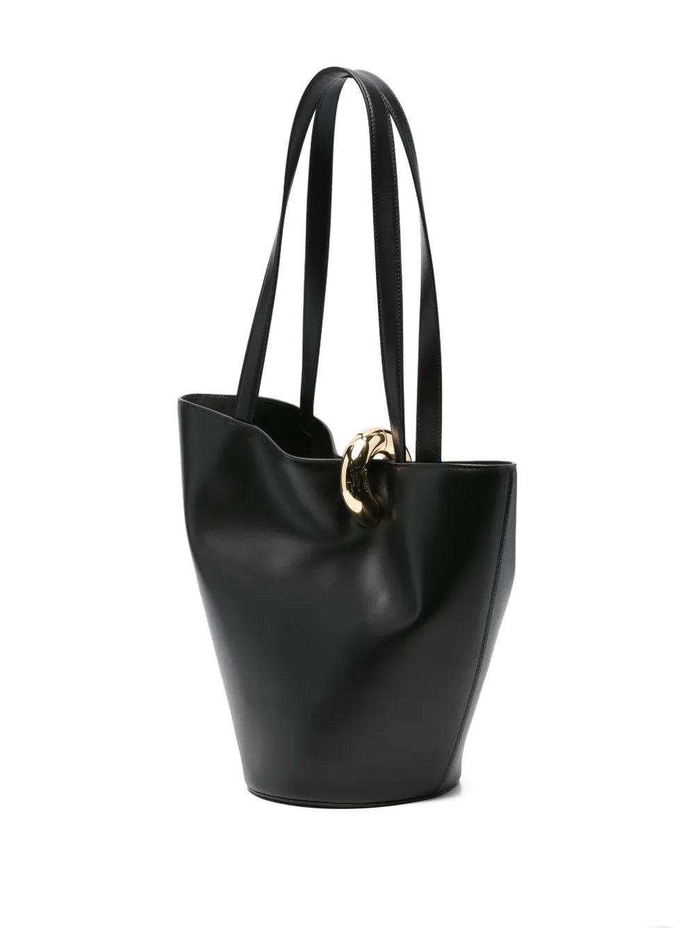 JACQUEMUS The Medium Bambola Asymmetric Leather Bucket Bag In Black 990 Product Image