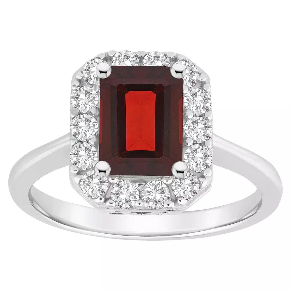 Celebration Gems Sterling Silver Emerald Cut Gemstone Halo Ring, Women's,  Product Image