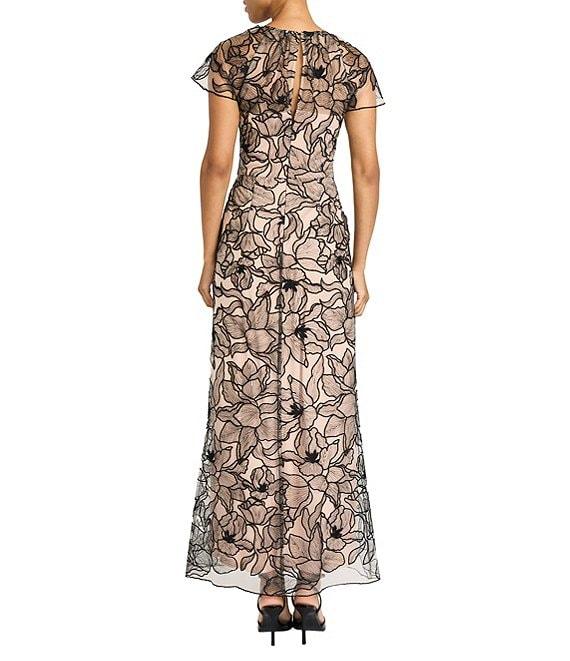 Maggy London Outlined Orchid Embroidered Mesh Flutter Sleeve Dress Product Image
