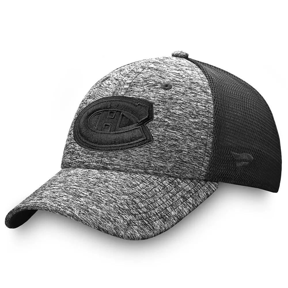 Men's Fanatics Branded Heathered Black/Black Montreal Canadiens Authentic Pro Training & Travel Trucker Flex Hat, Size: Small/Medium, Cnd Black Product Image