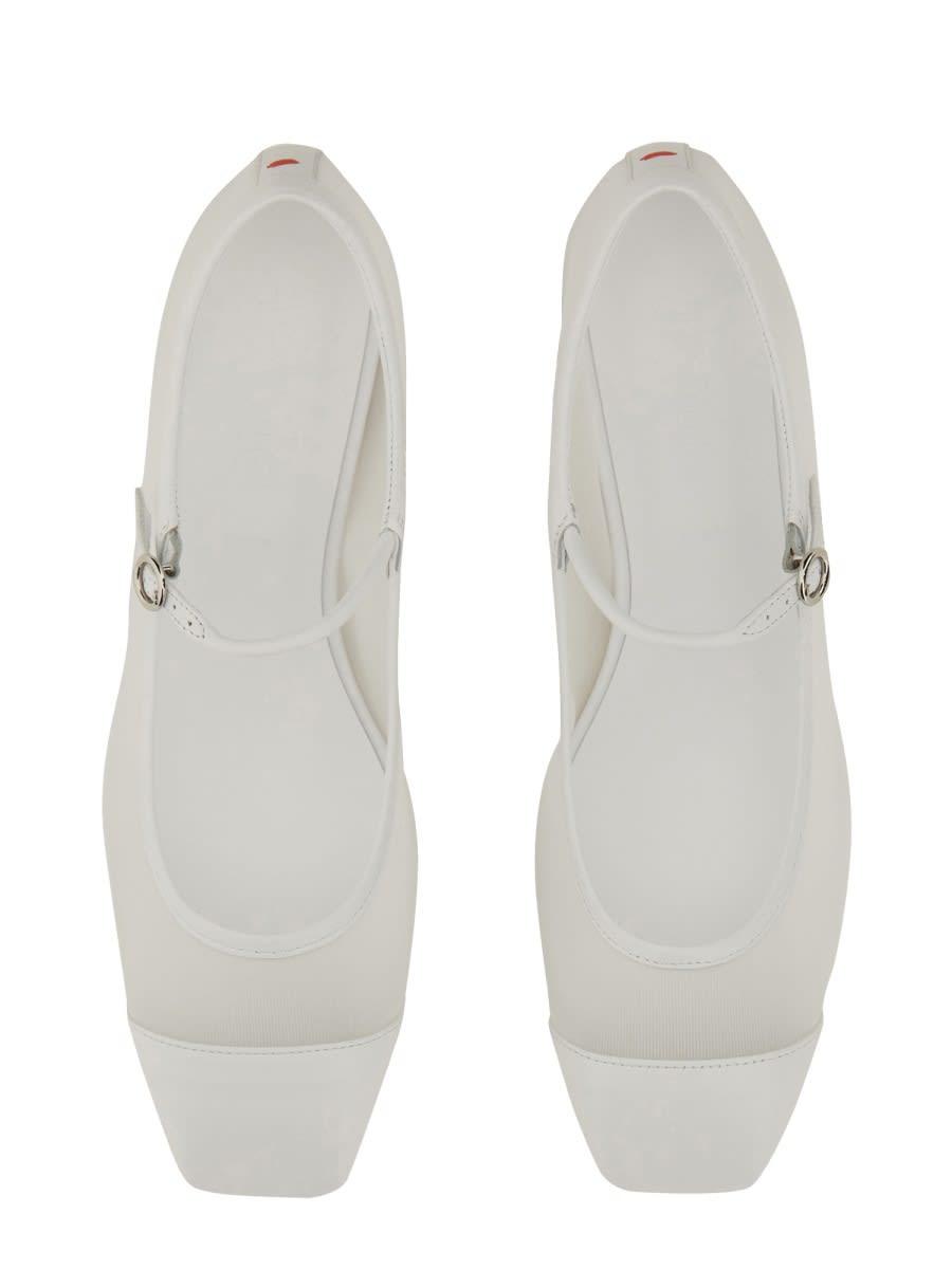 AEYDE Round Toe Ballerina Shoes With Contrast Piping In White Product Image