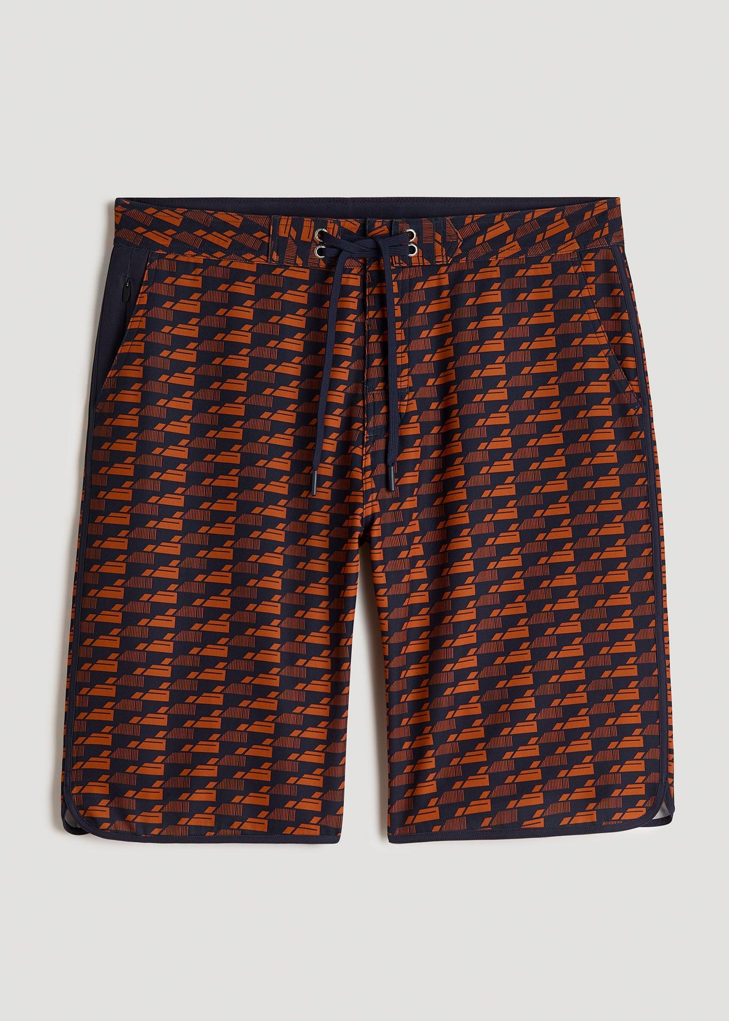 Hi-Tide Scallop Board Shorts for Tall Men in Bright Orange Geometric Male Product Image