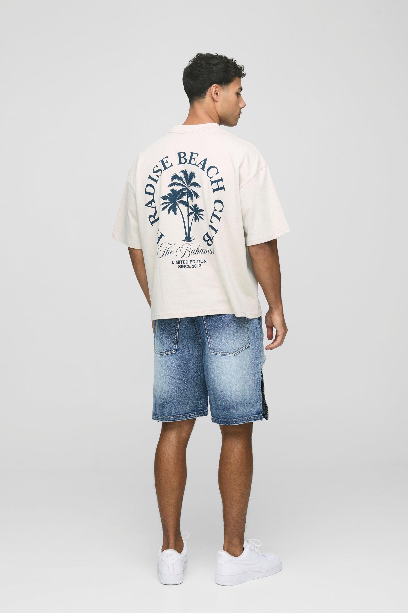 Relaxed Long Length Extreme Ripped Zip Denim Shorts | boohooMAN USA Product Image