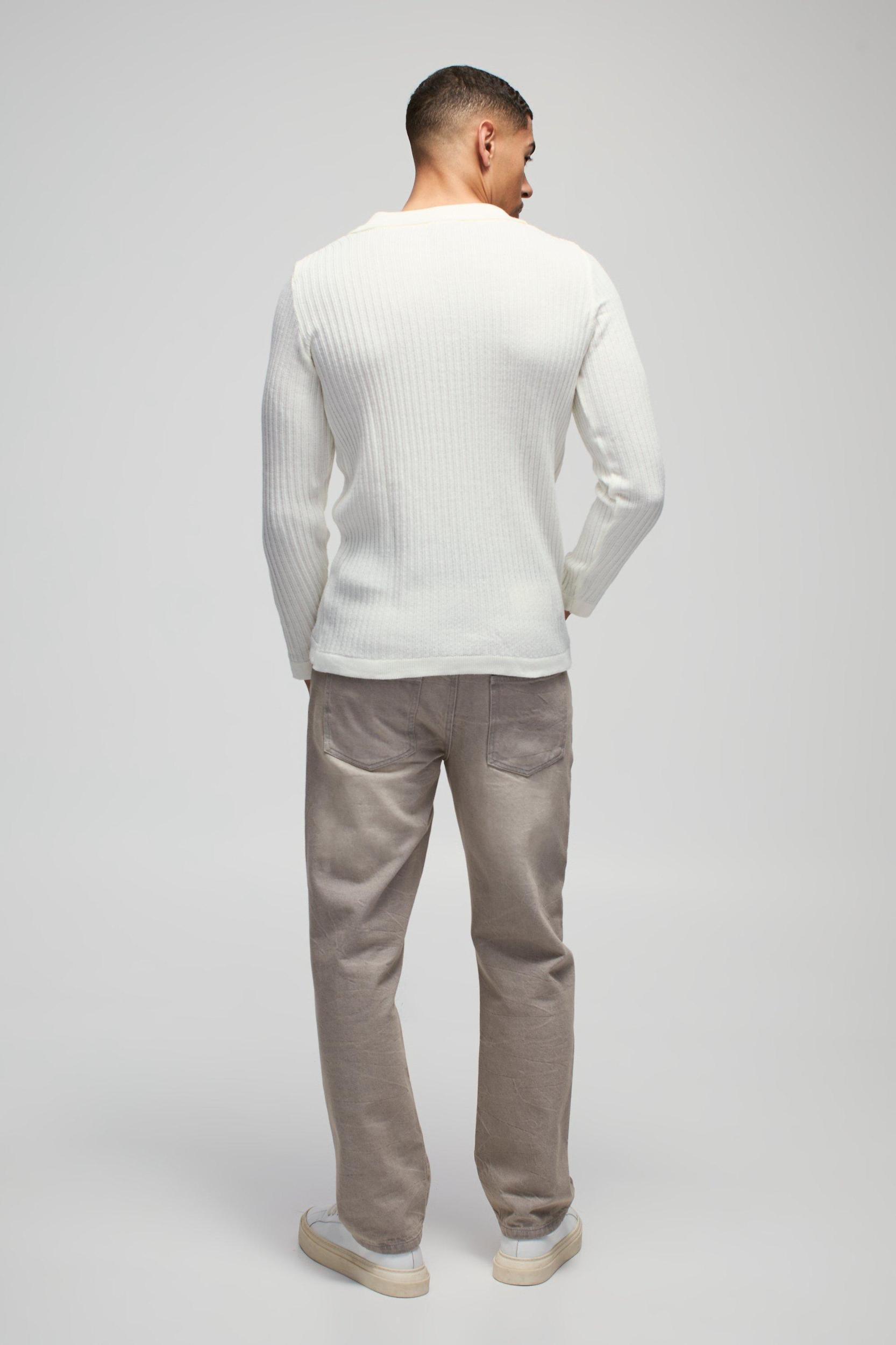 Regular Fit Ribbed V Neck Collar Knitted Polo | boohooMAN USA Product Image