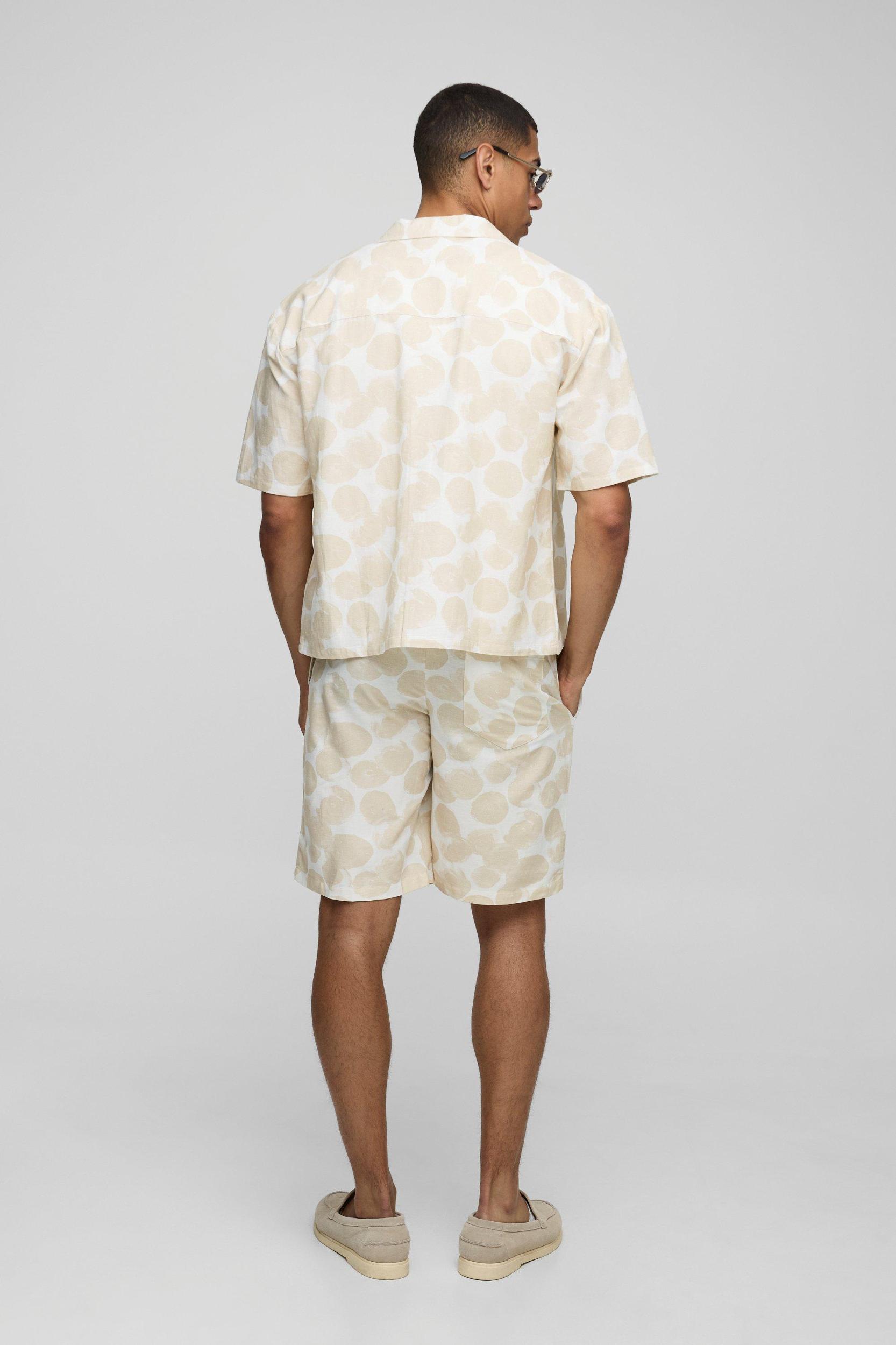Oversized Printed Linen Blend Shirt & Short Set | boohooMAN USA Product Image