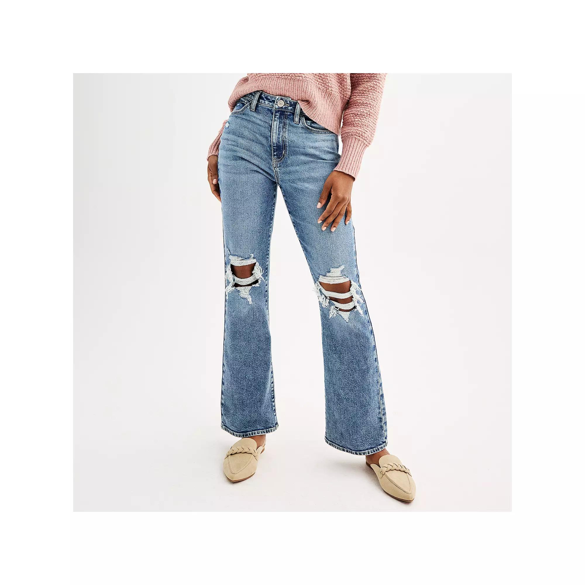 Juniors' SO® High-Rise '90s Bootcut Jeans, Girl's, Size: 13, Medium Destructed Product Image