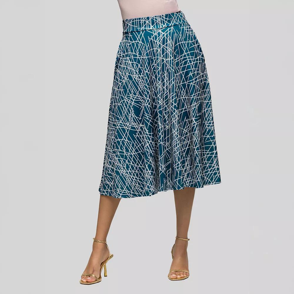 Women's 24Seven Comfort Apparel Geometric Print Elastic Waist Pocket Midi Skirt,  Product Image
