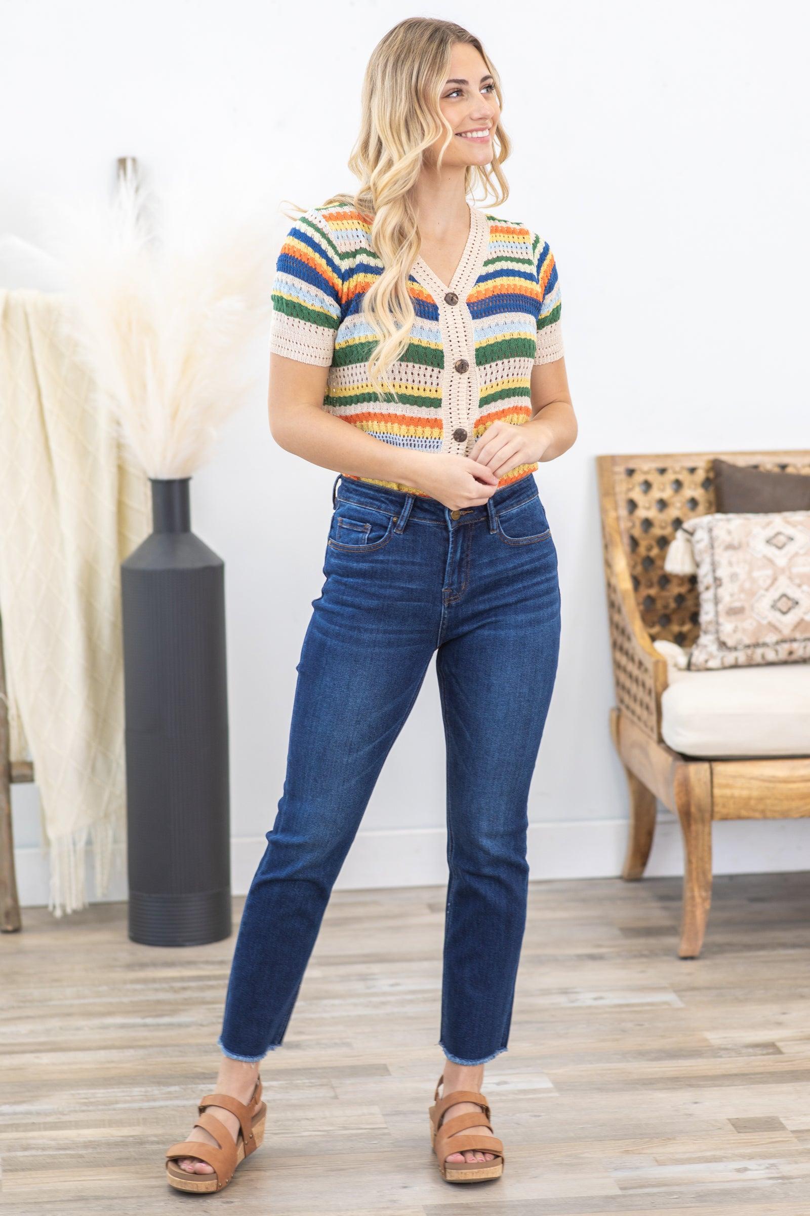 Mica Dark Wash High Rise Straight Crop Jean Product Image