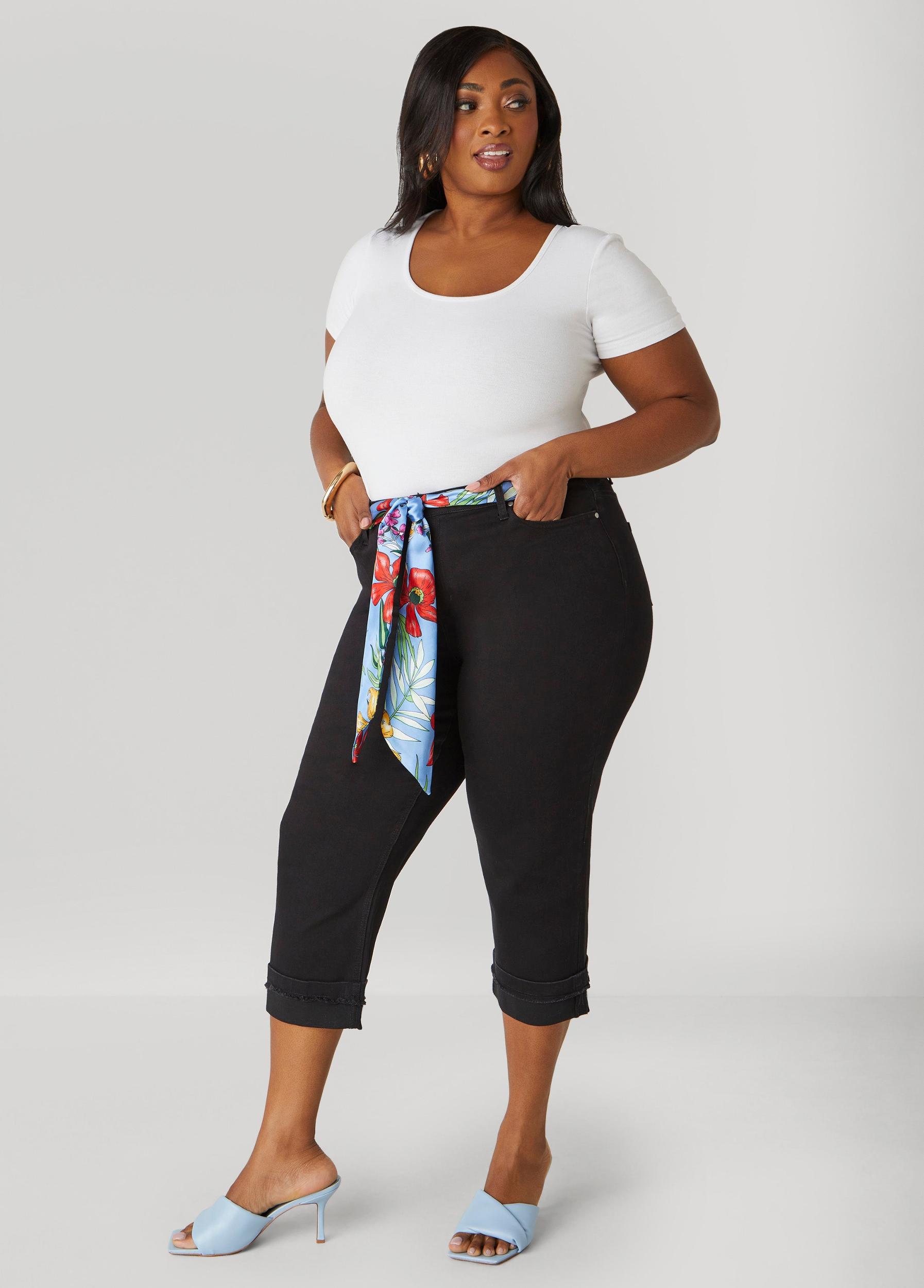 Plus Size Scarf Belt Denim Capris Ashley Stewart Product Image